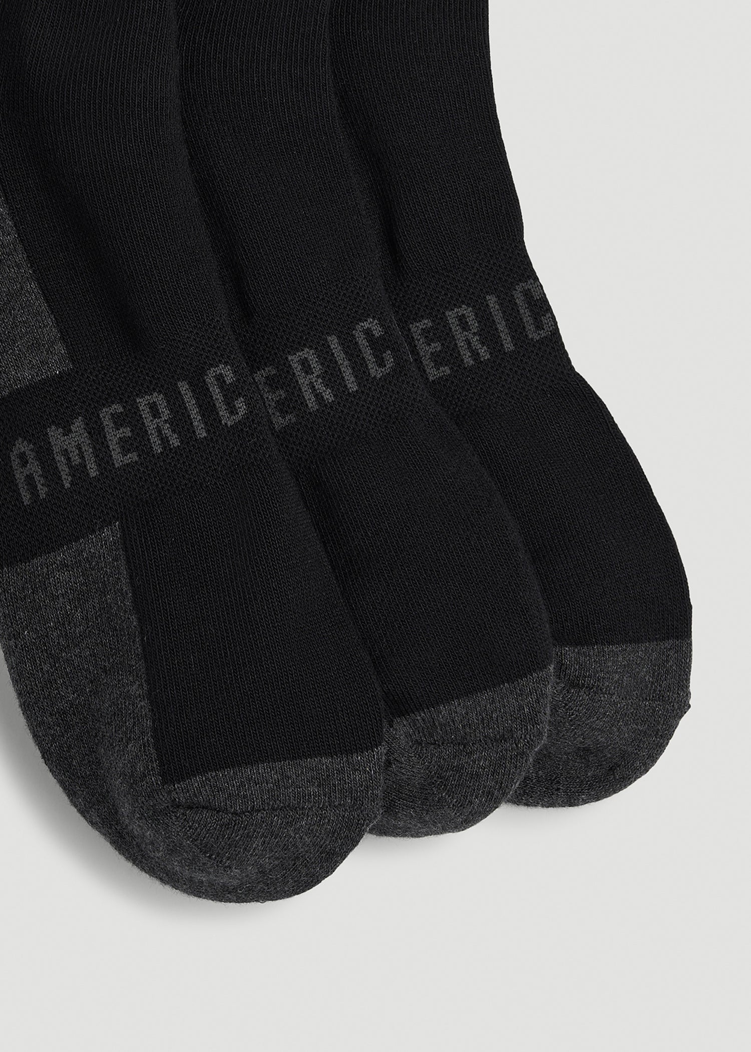 3-Pack Quarter Socks for Tall Men in Black with Grey