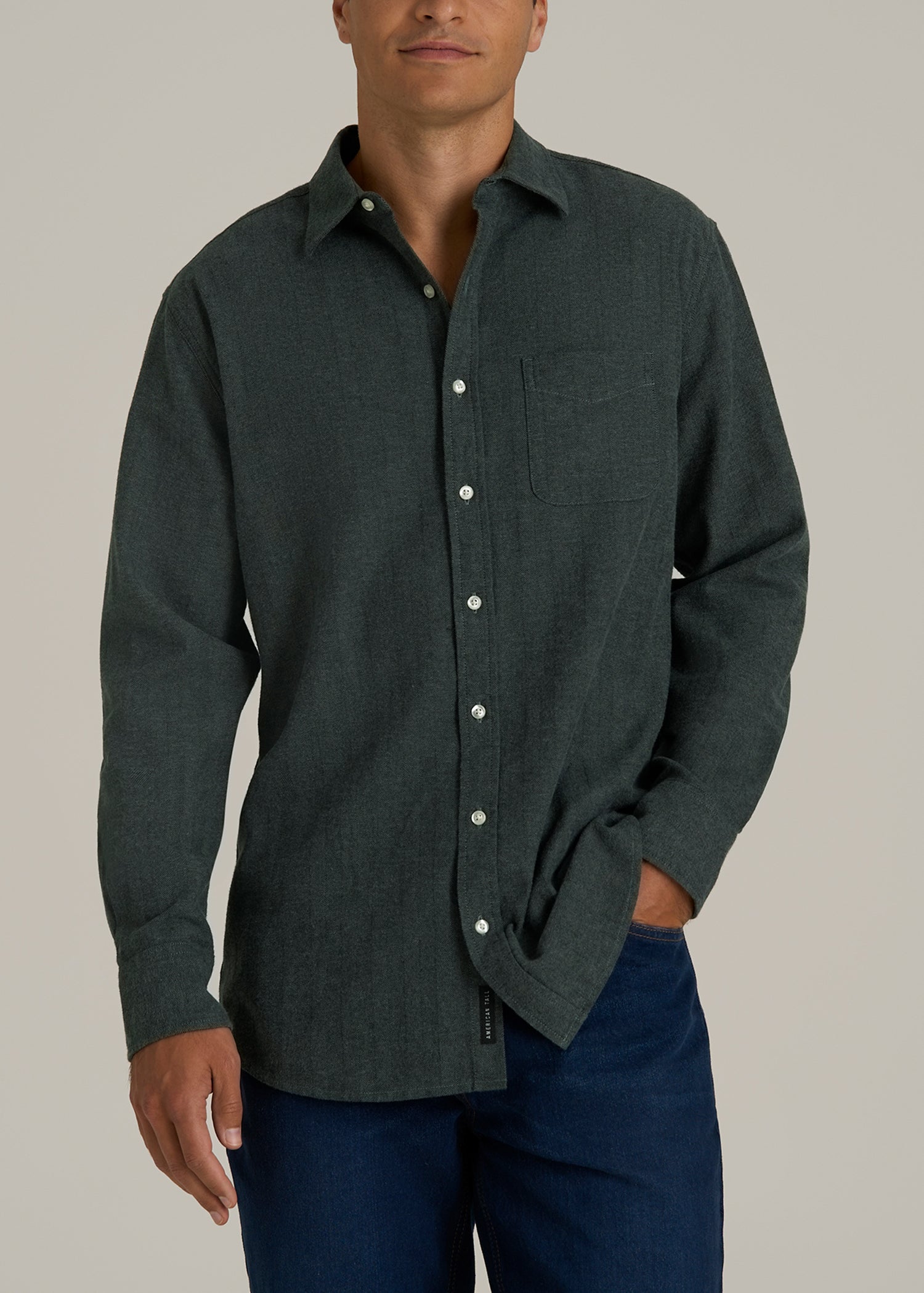 Nelson Flannel Shirt for Tall Men in Balsam Green Chevron