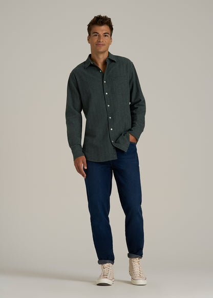 Nelson Flannel Shirt for Tall Men in Balsam Green Chevron