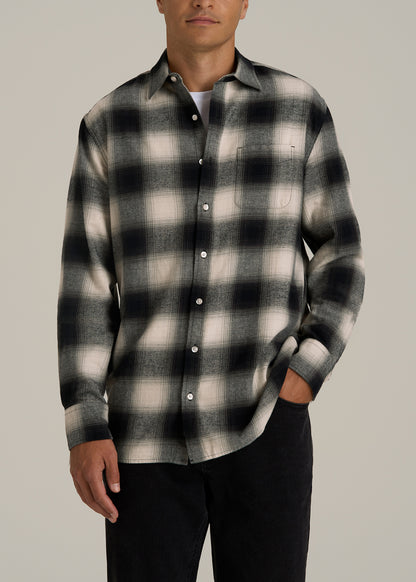 Nelson Flannel Shirt for Tall Men in Beige Blur Plaid