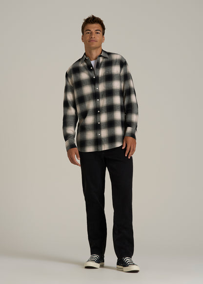 Nelson Flannel Shirt for Tall Men in Beige Blur Plaid