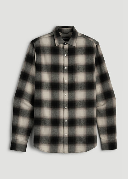 Nelson Flannel Shirt for Tall Men in Beige Blur Plaid