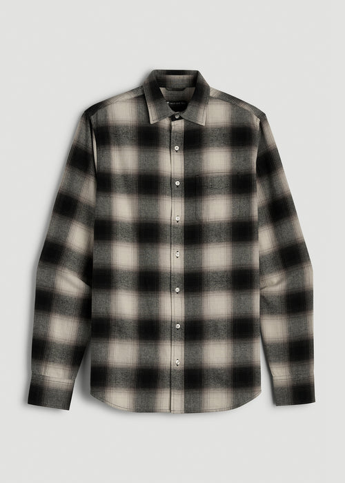 Nelson Flannel Shirt for Tall Men in Beige Blur Plaid