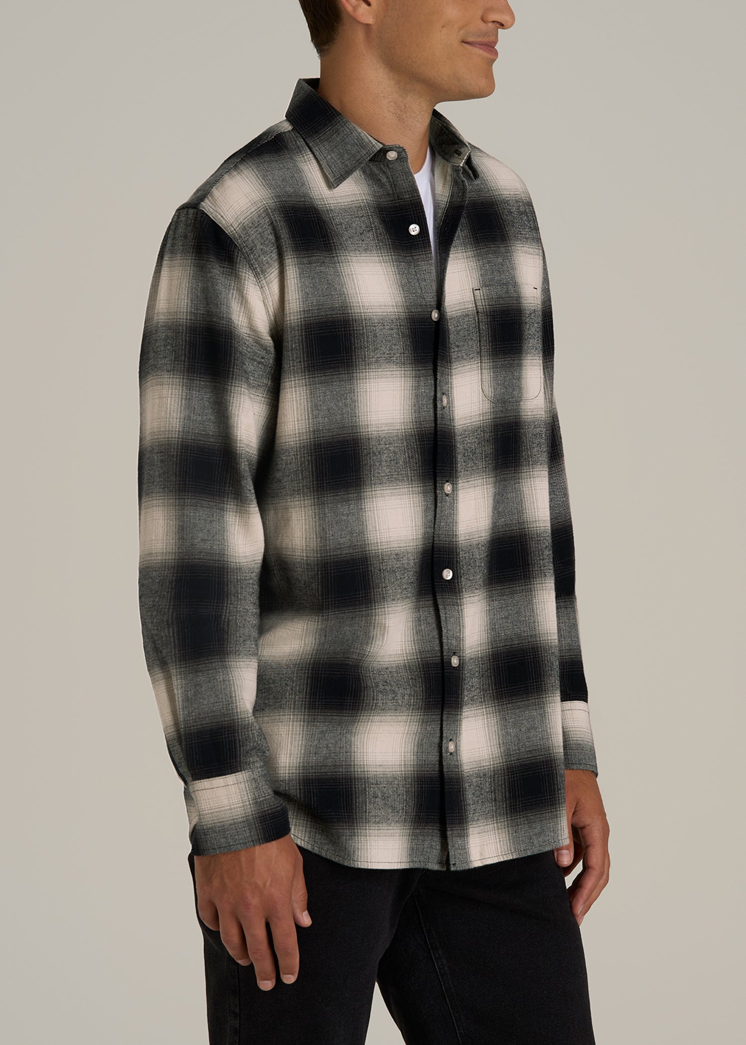 Nelson Flannel Shirt for Tall Men in Beige Blur Plaid