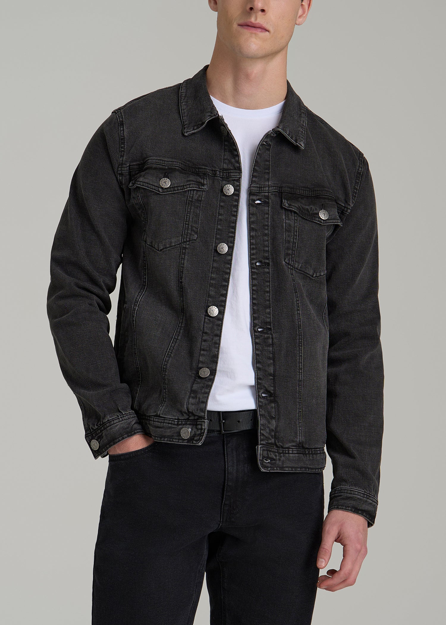 Men's Tall Denim Trucker Jacket in Washed Black