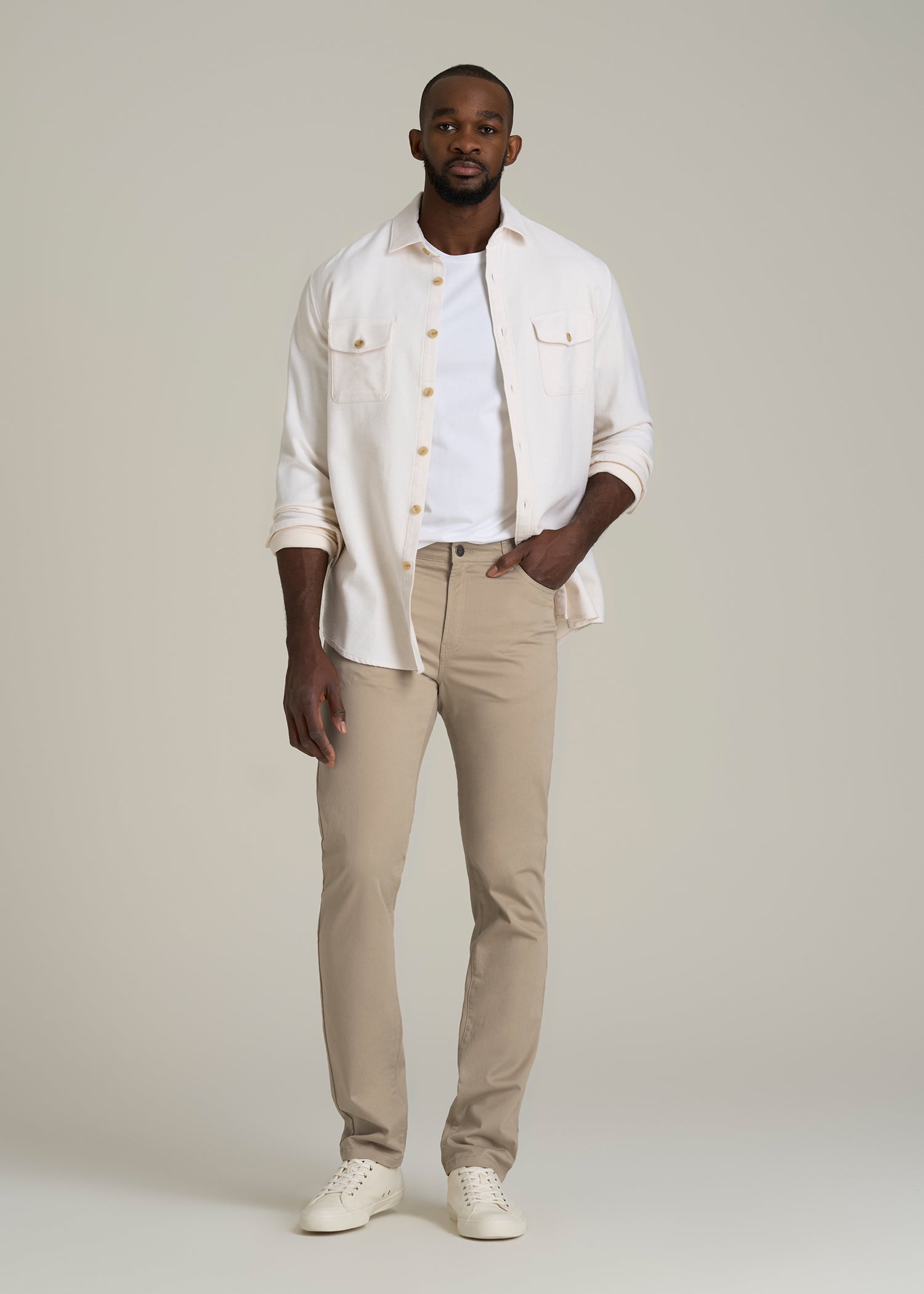 Dylan Slim Fit Five-Pocket Pants For Tall Men in Desert Khaki