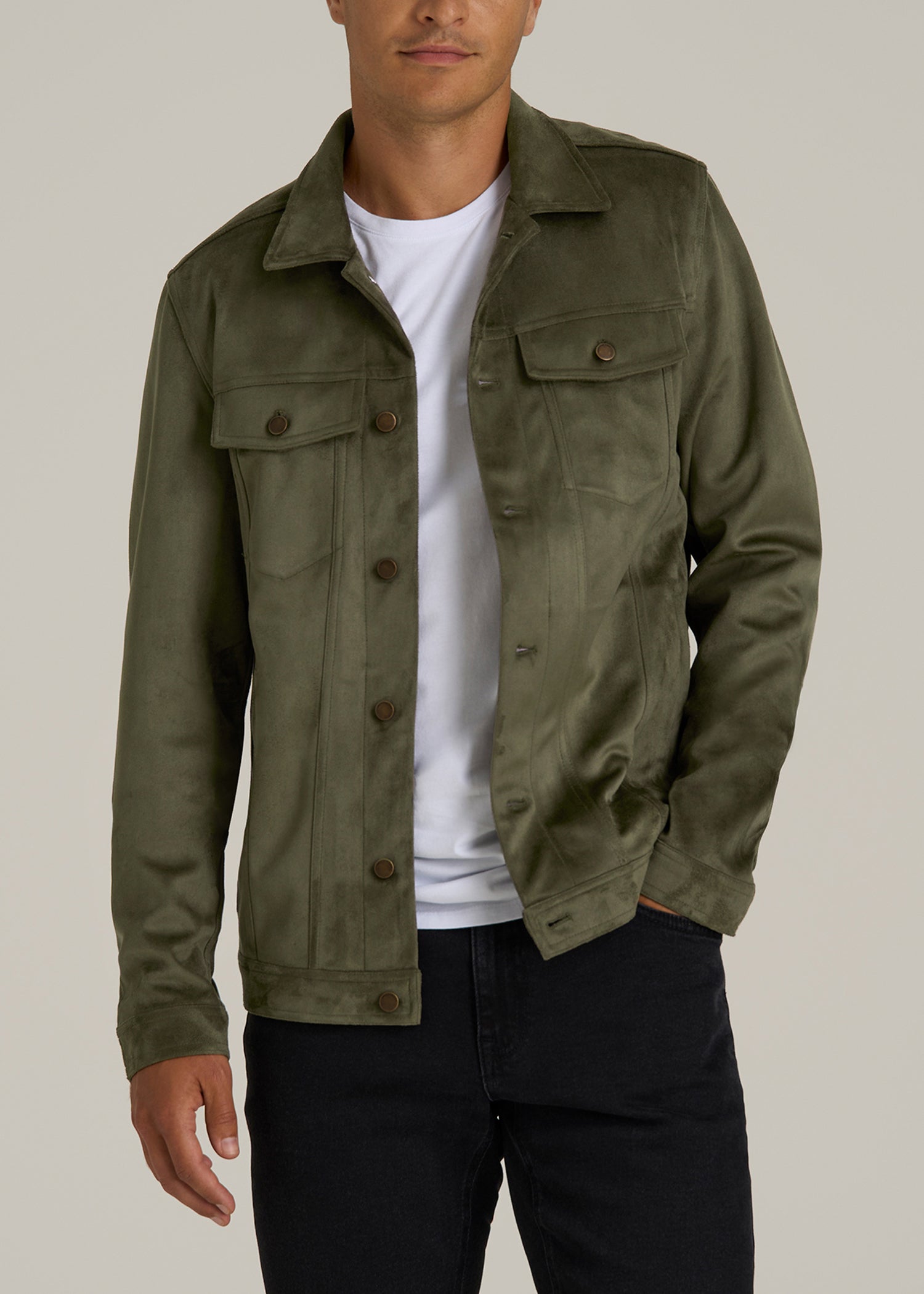 True Touch Suede Trucker Jacket for Tall Men in Forest Night