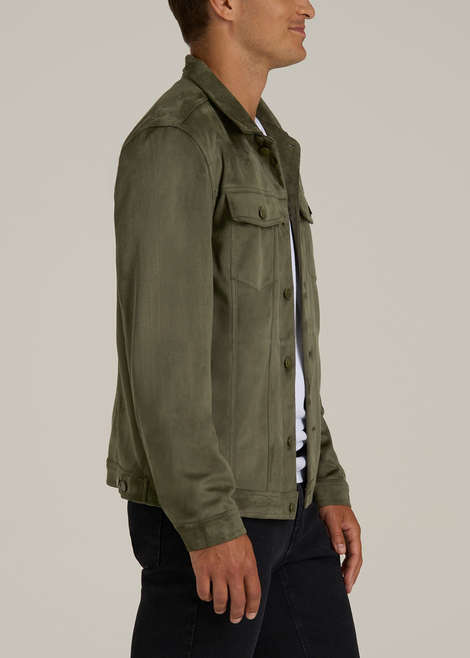 True Touch Suede Trucker Jacket for Tall Men in Forest Night