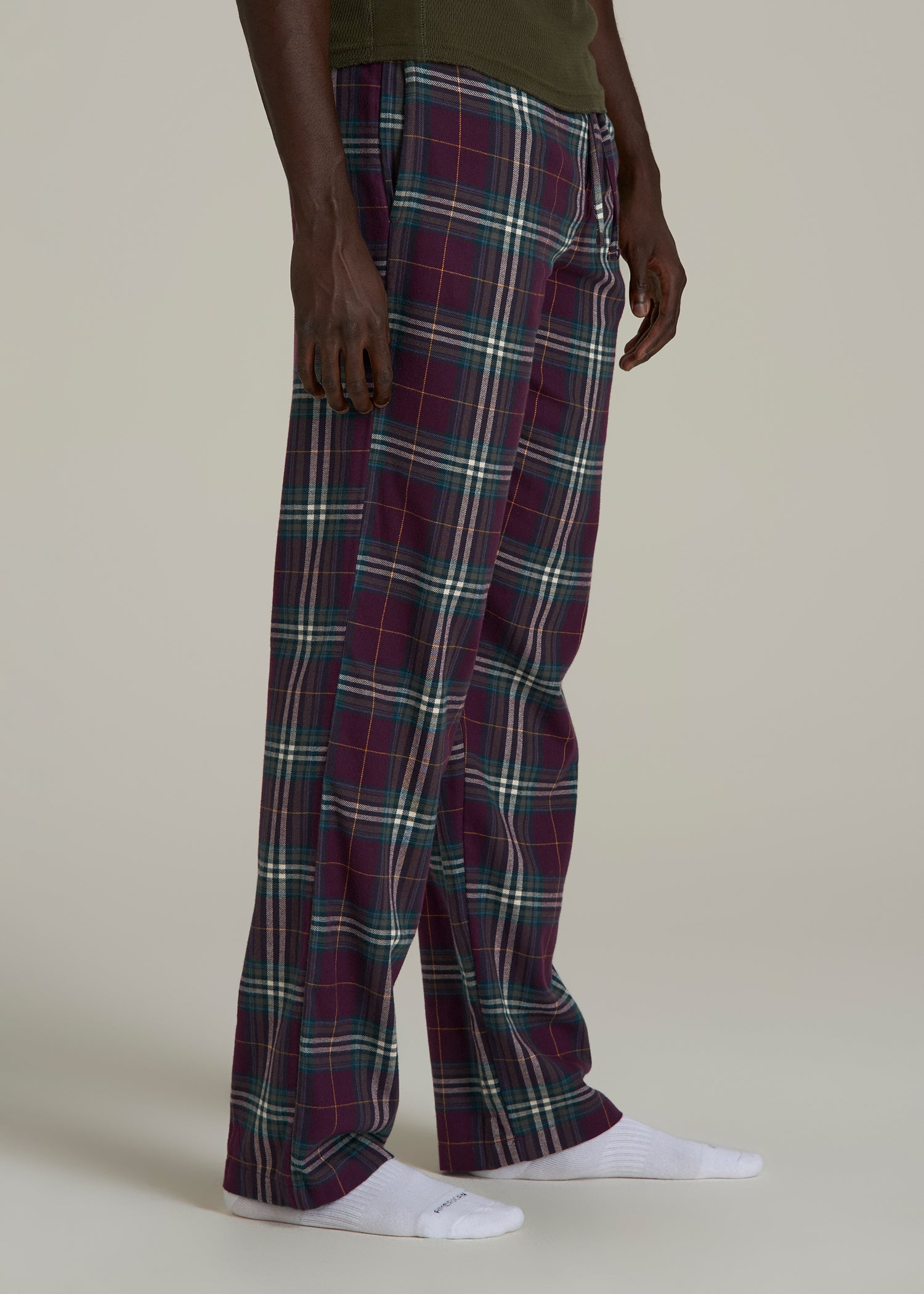 Flannel Pajama Pants for Tall Men in Maroon Plaid
