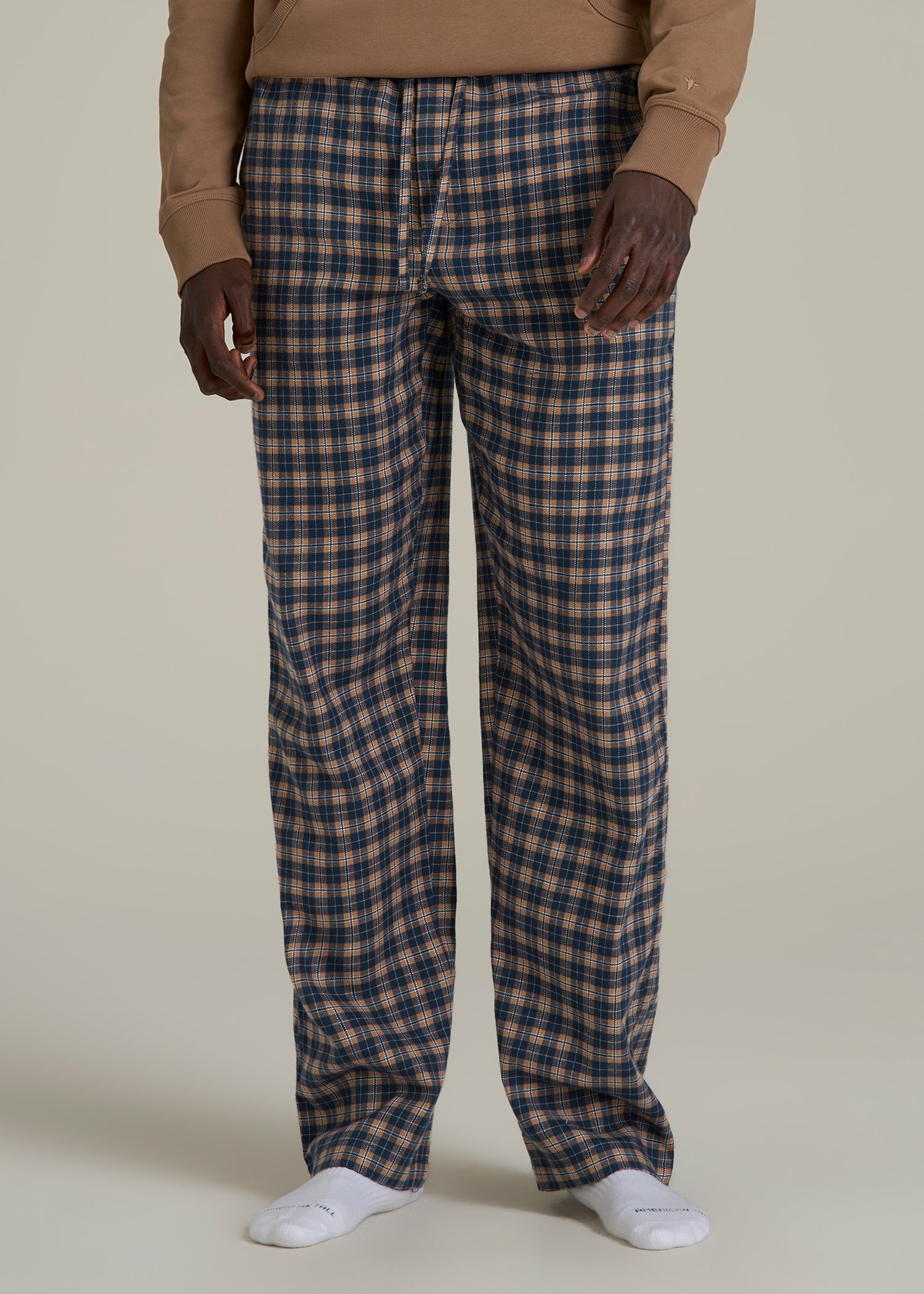 Flannel Pajama Pants for Tall Men in Navy and Woodsmoke Check