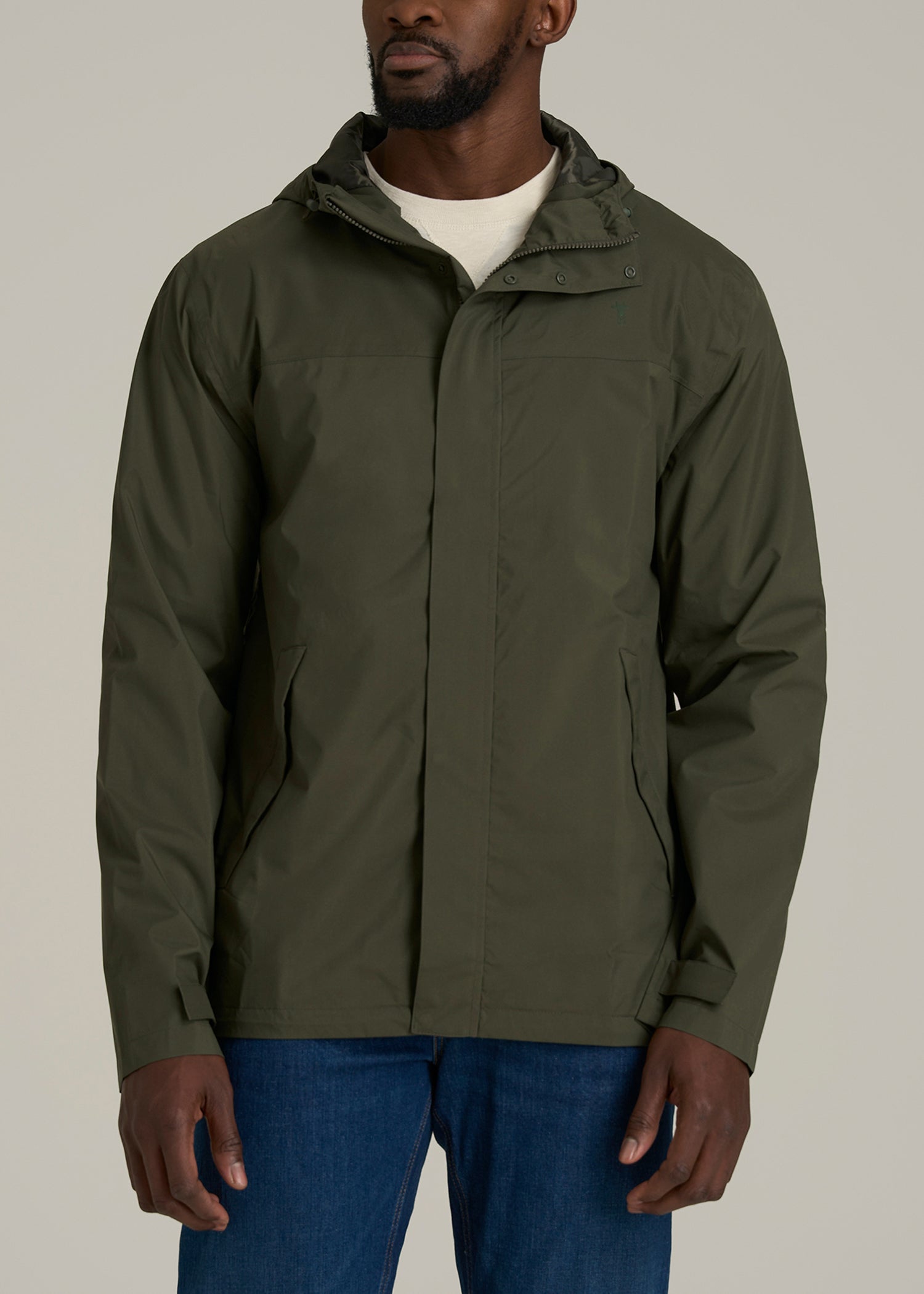 Lightweight Rain Jacket for Tall Men in Dark Olive Green