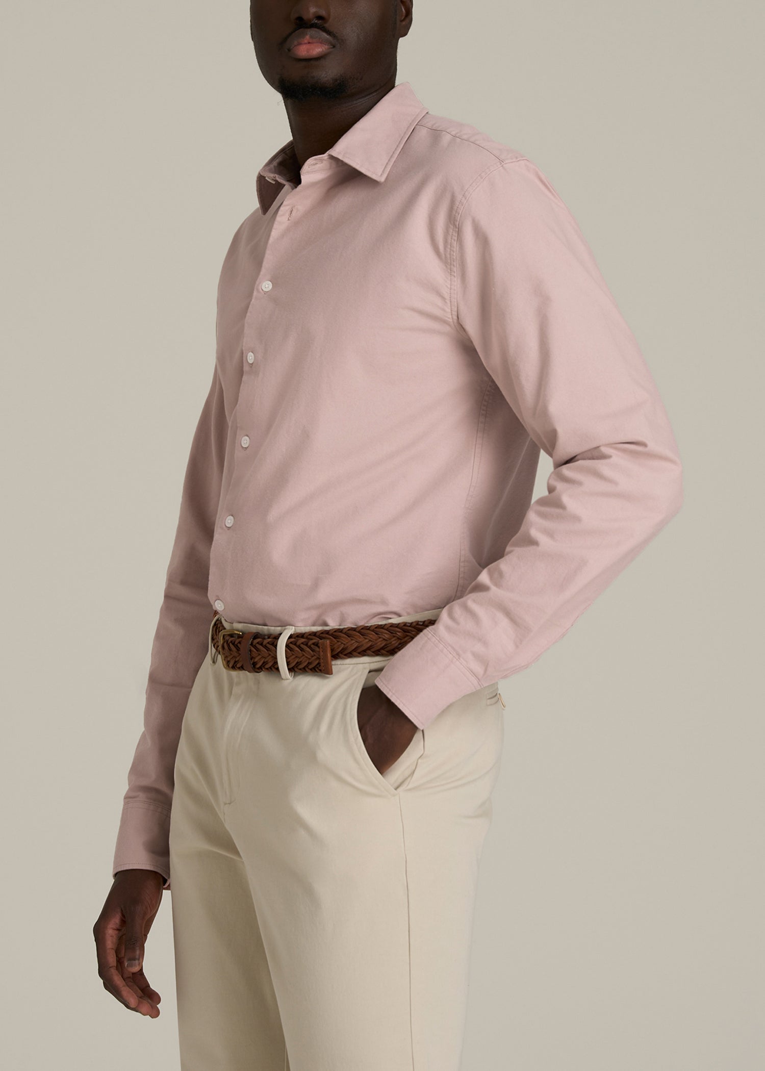 Pinpoint Oxford Shirt for Tall Men in Desert Rose