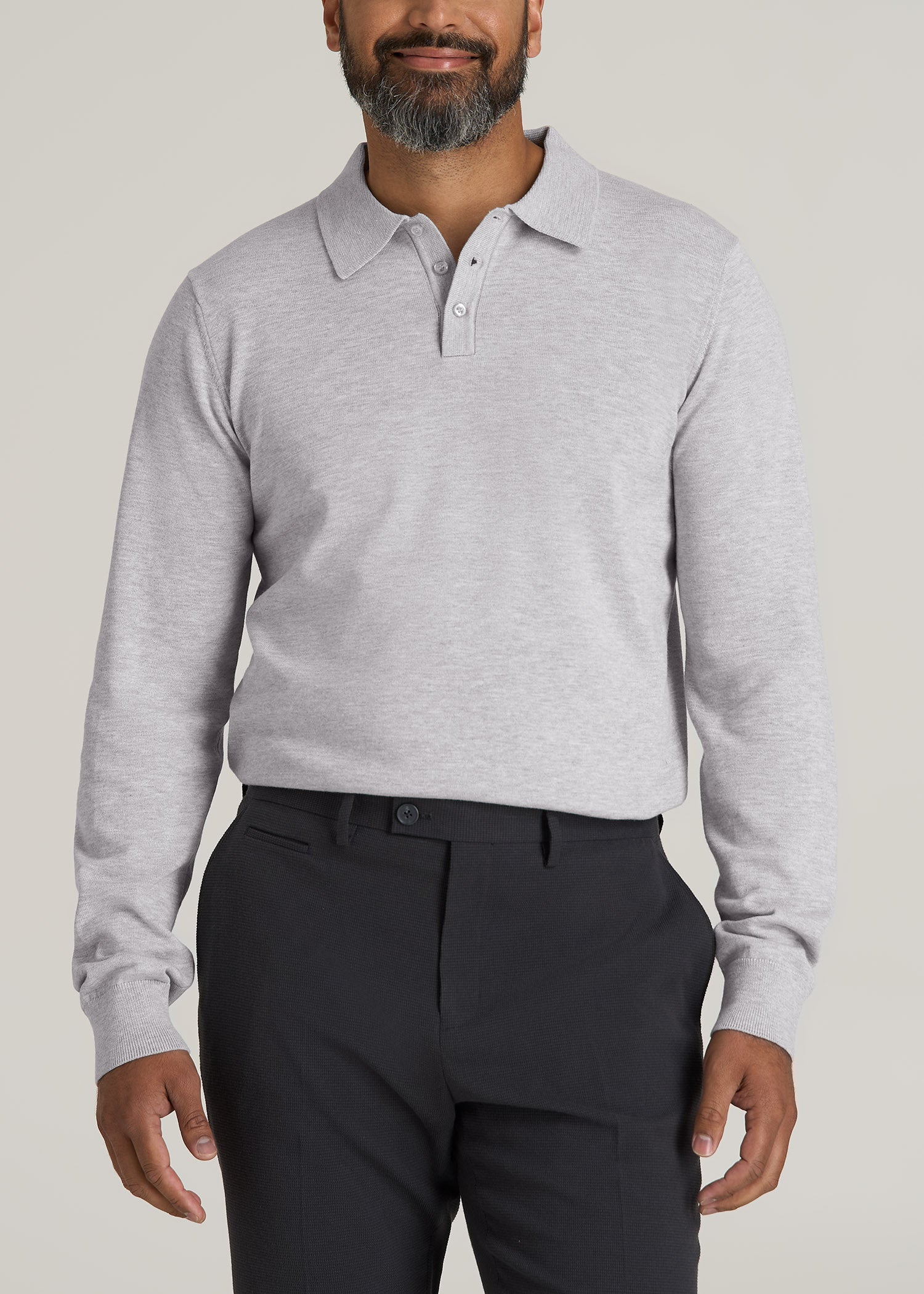 Men’s Tall Polo Sweater in Light Grey
