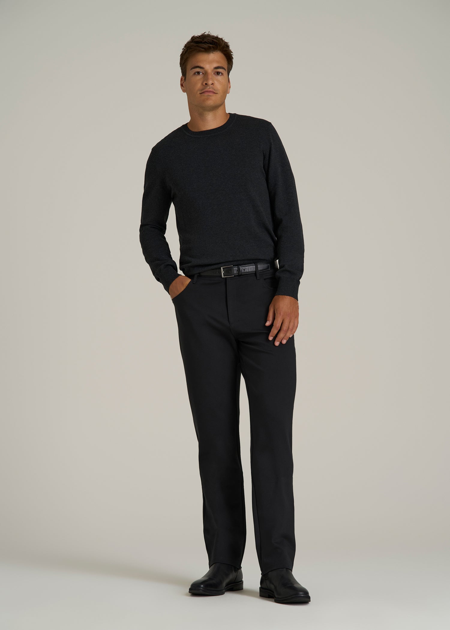 Soft Flex Ponte Pants for Tall Men in Black