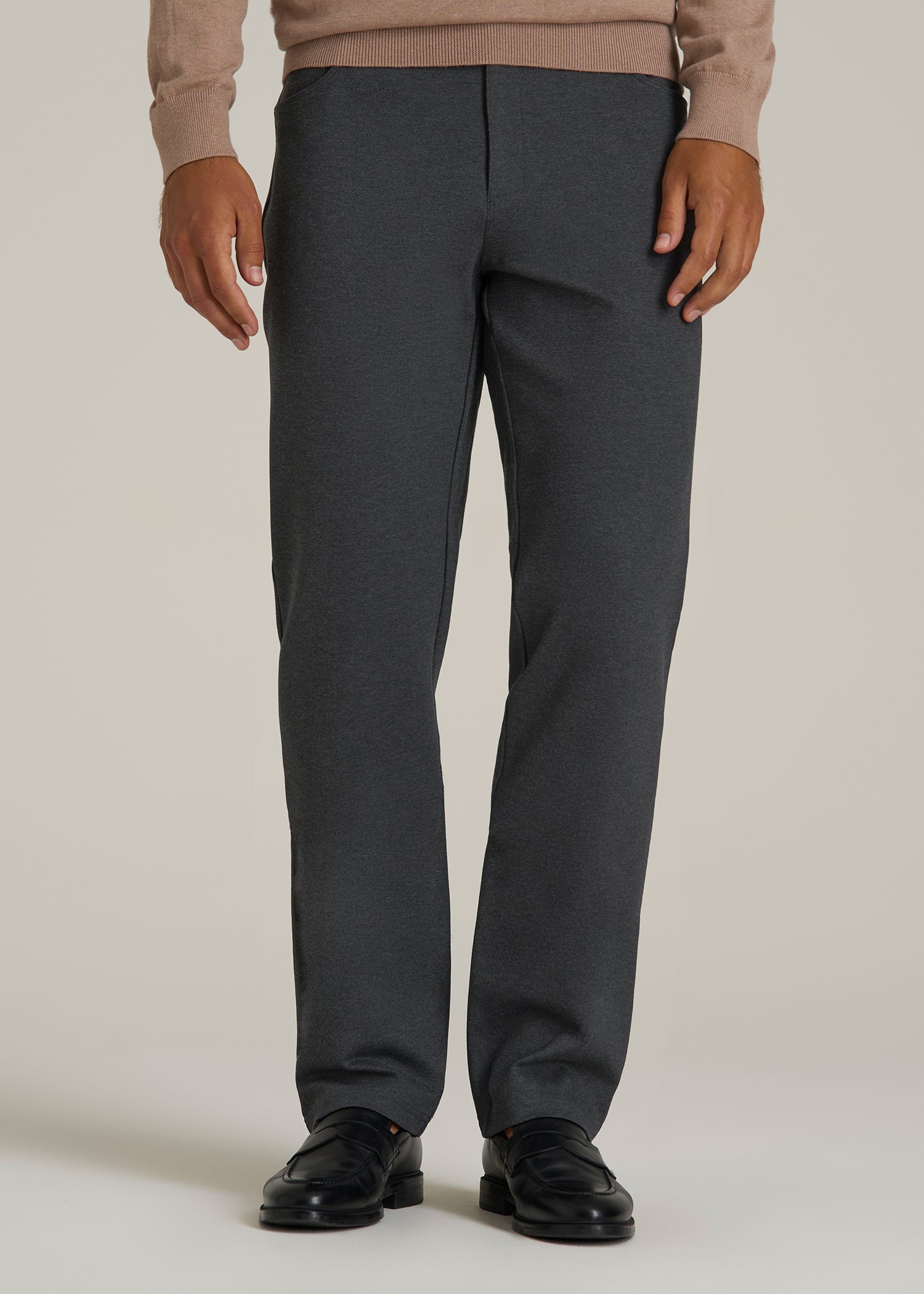 Soft Flex Ponte Pants for Tall Men in Dark Charcoal Heather