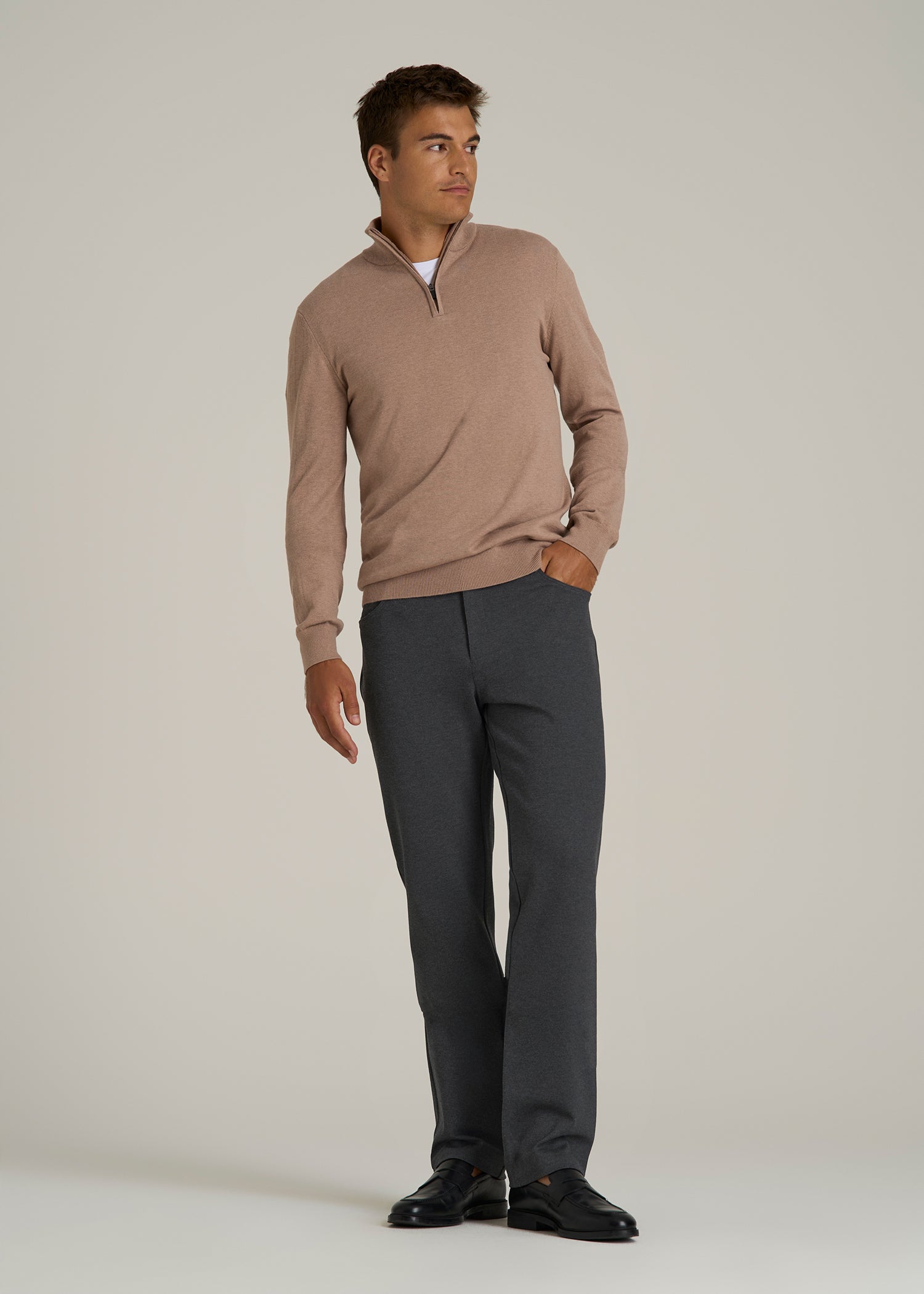 Soft Flex Ponte Pants for Tall Men in Dark Charcoal Heather