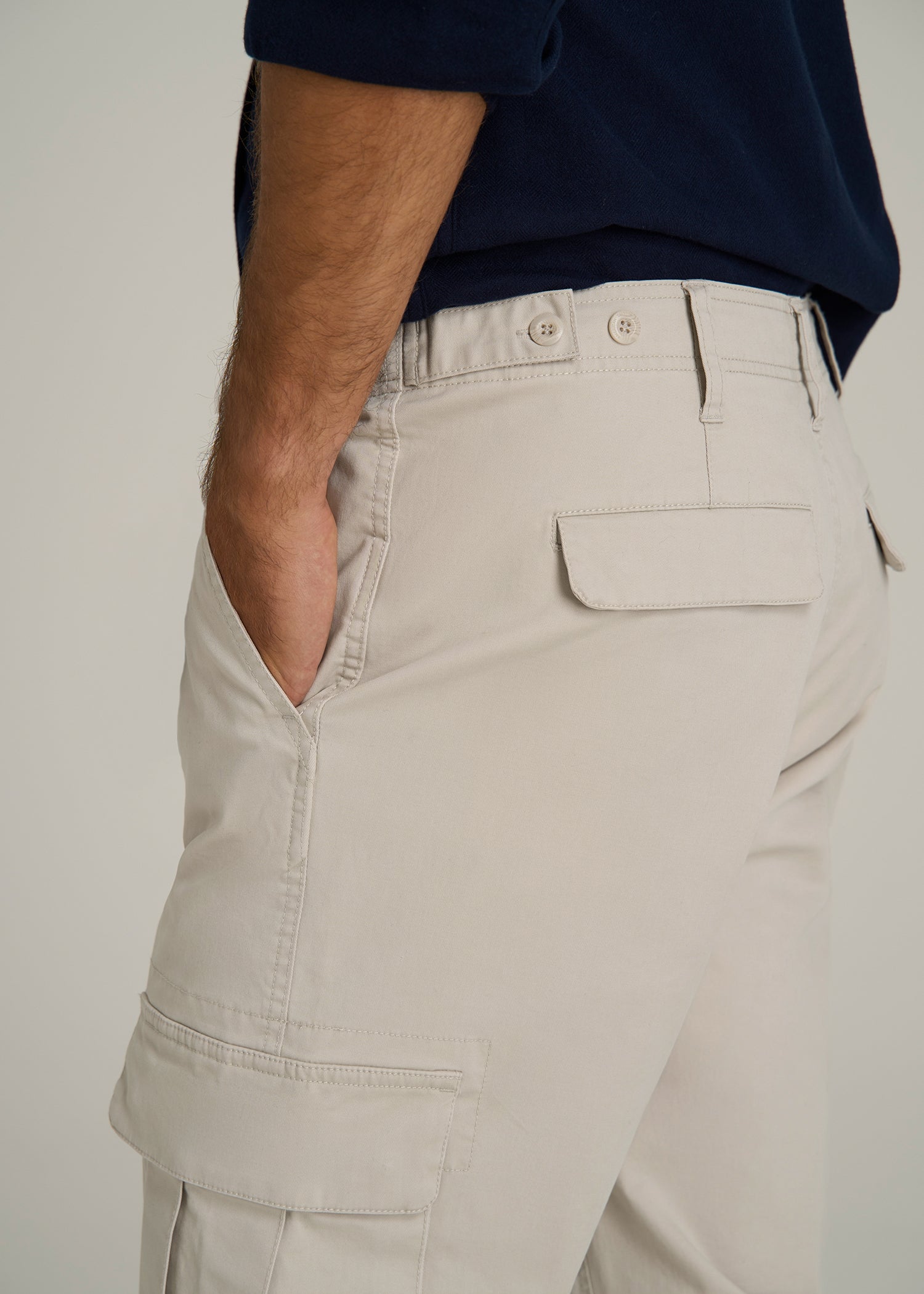 Straight Fit Vintage Washed Cargo Pants for Tall Men in Drywall Tan