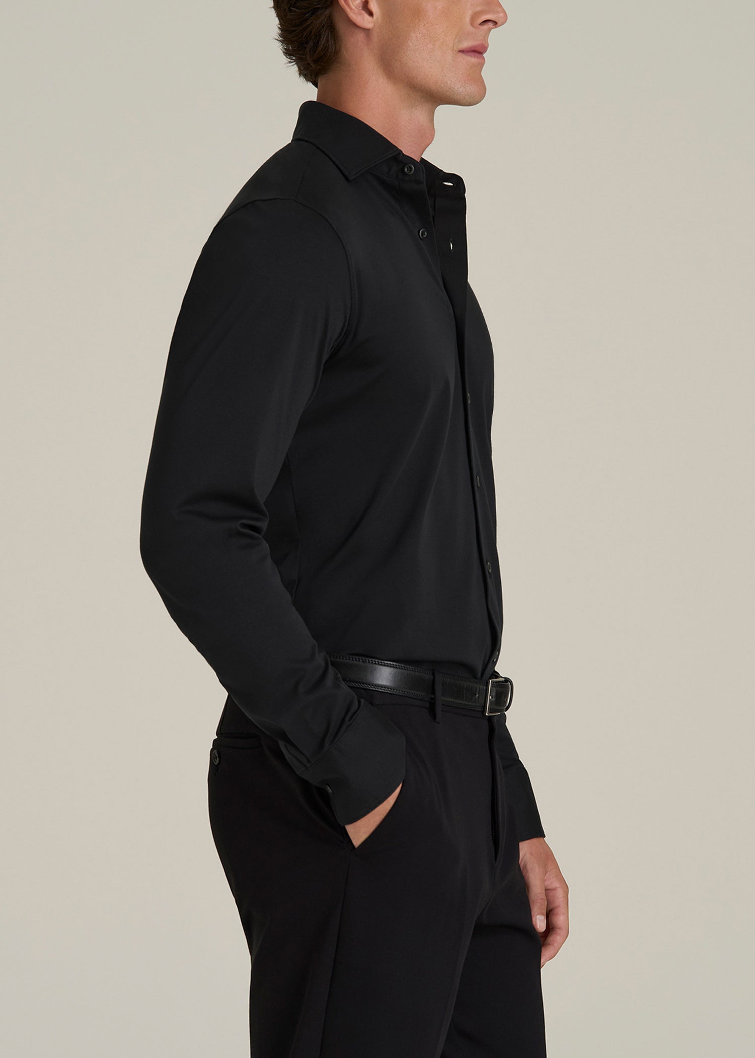 Stretch Jersey Dress Shirt for Tall Men in Black