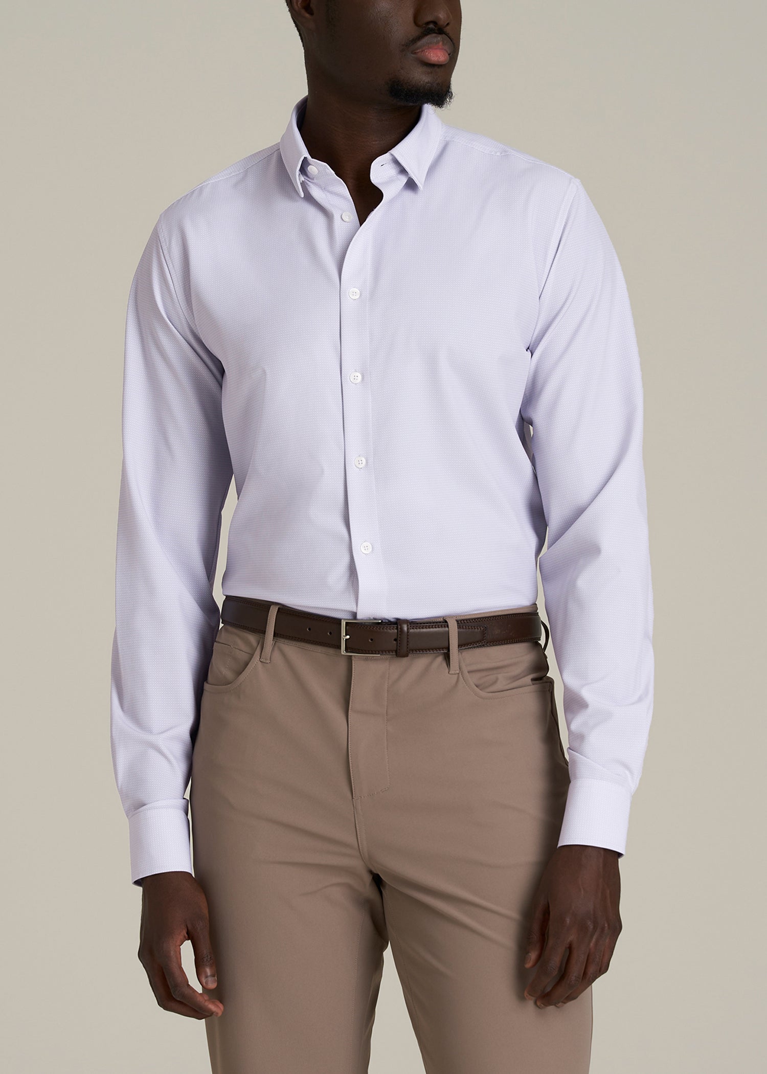 Traveler Stretch Dress Shirt for Tall Men in Light Violet Geometric