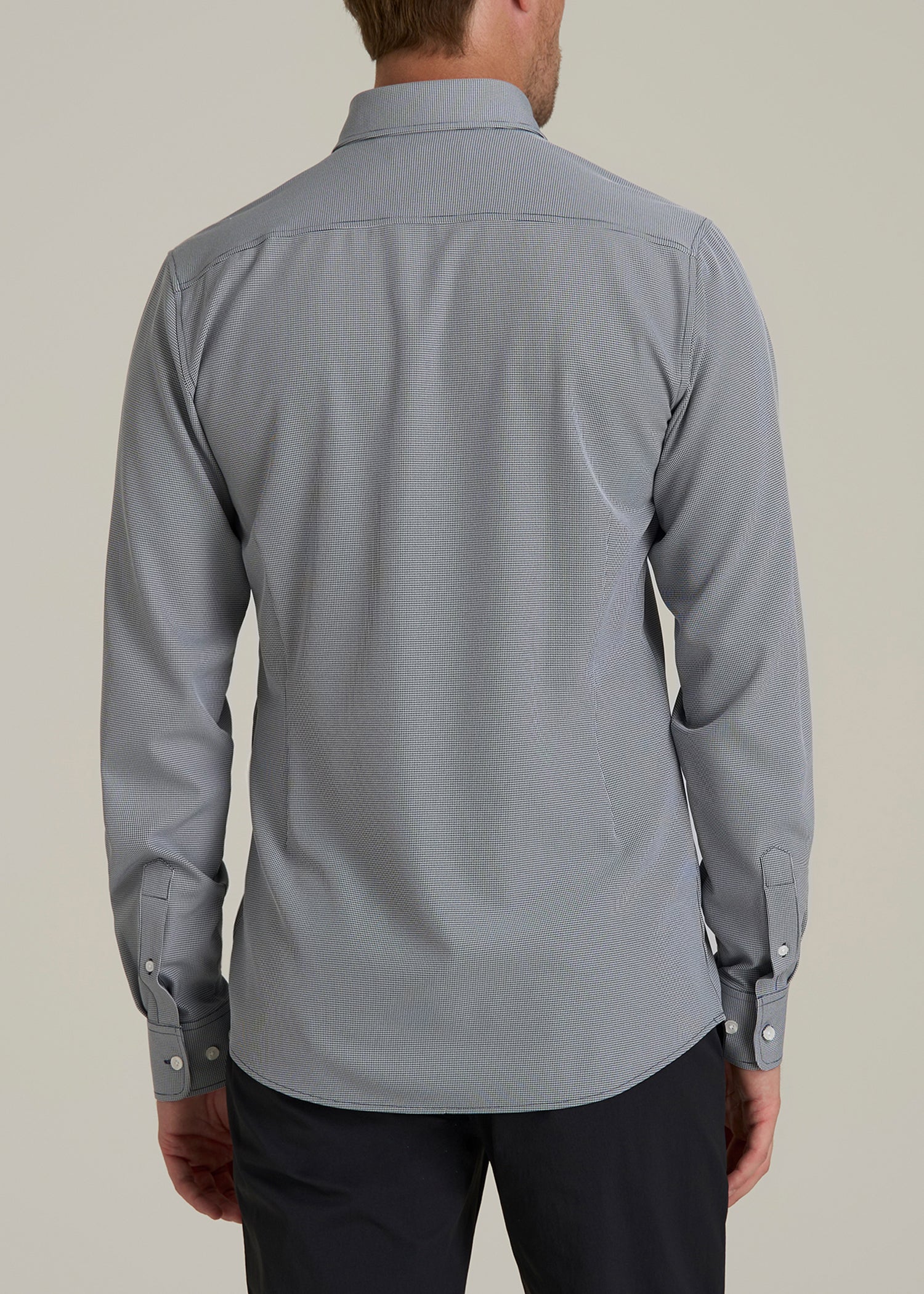 Traveler Stretch Dress Shirt for Tall Men in Navy and White Houndstooth