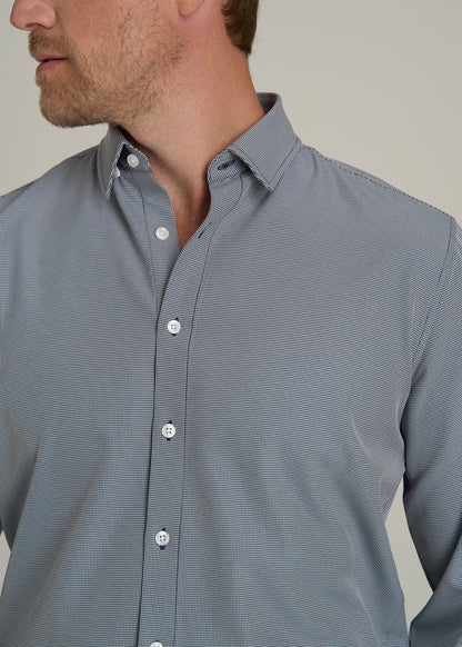 Traveler Stretch Dress Shirt for Tall Men in Navy and White Houndstooth