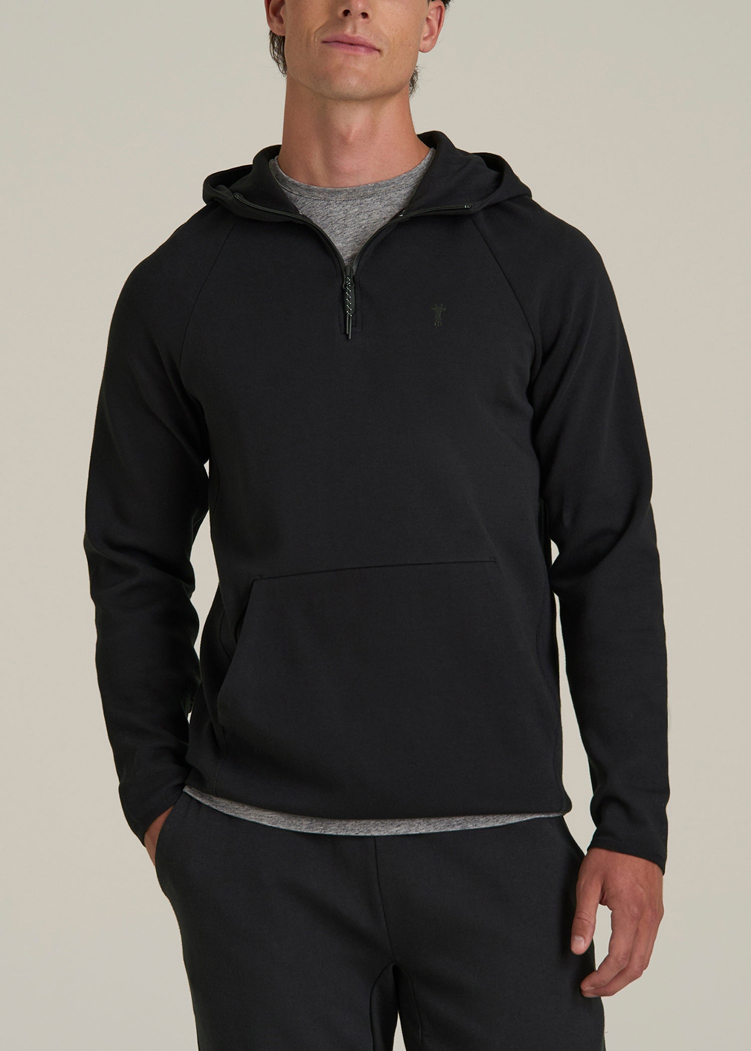 Tech Motion Fleece Hooded Popover for Tall Men in Black