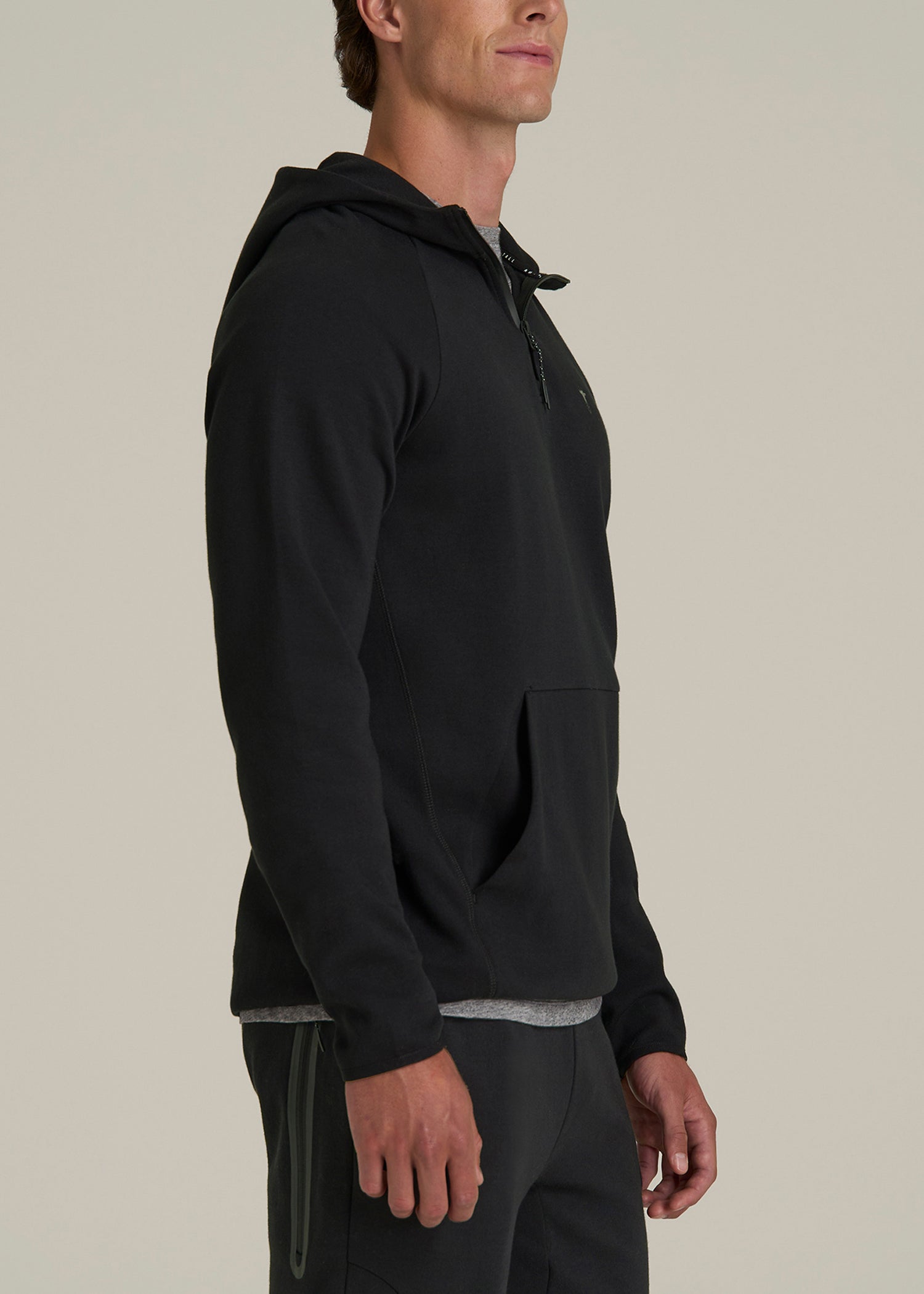Tech Motion Fleece Hooded Popover for Tall Men in Black