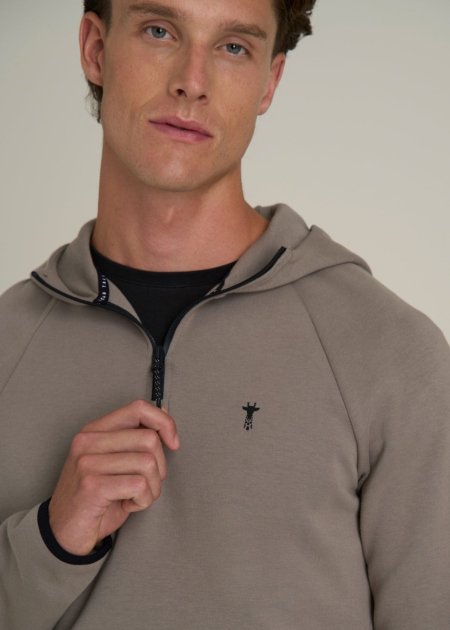 Tech Motion Fleece Hooded Popover for Tall Men in Portobello