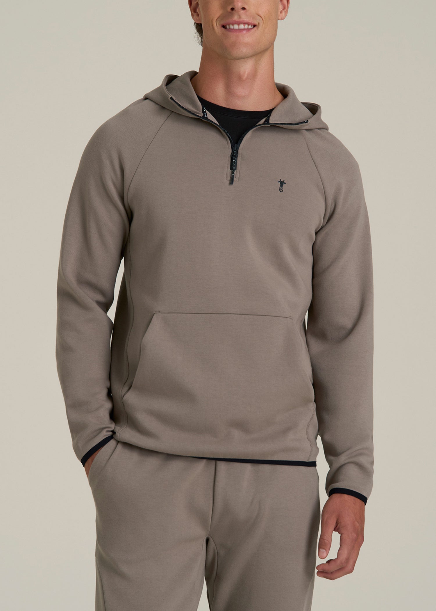 Tech Motion Fleece Hooded Popover for Tall Men in Portobello