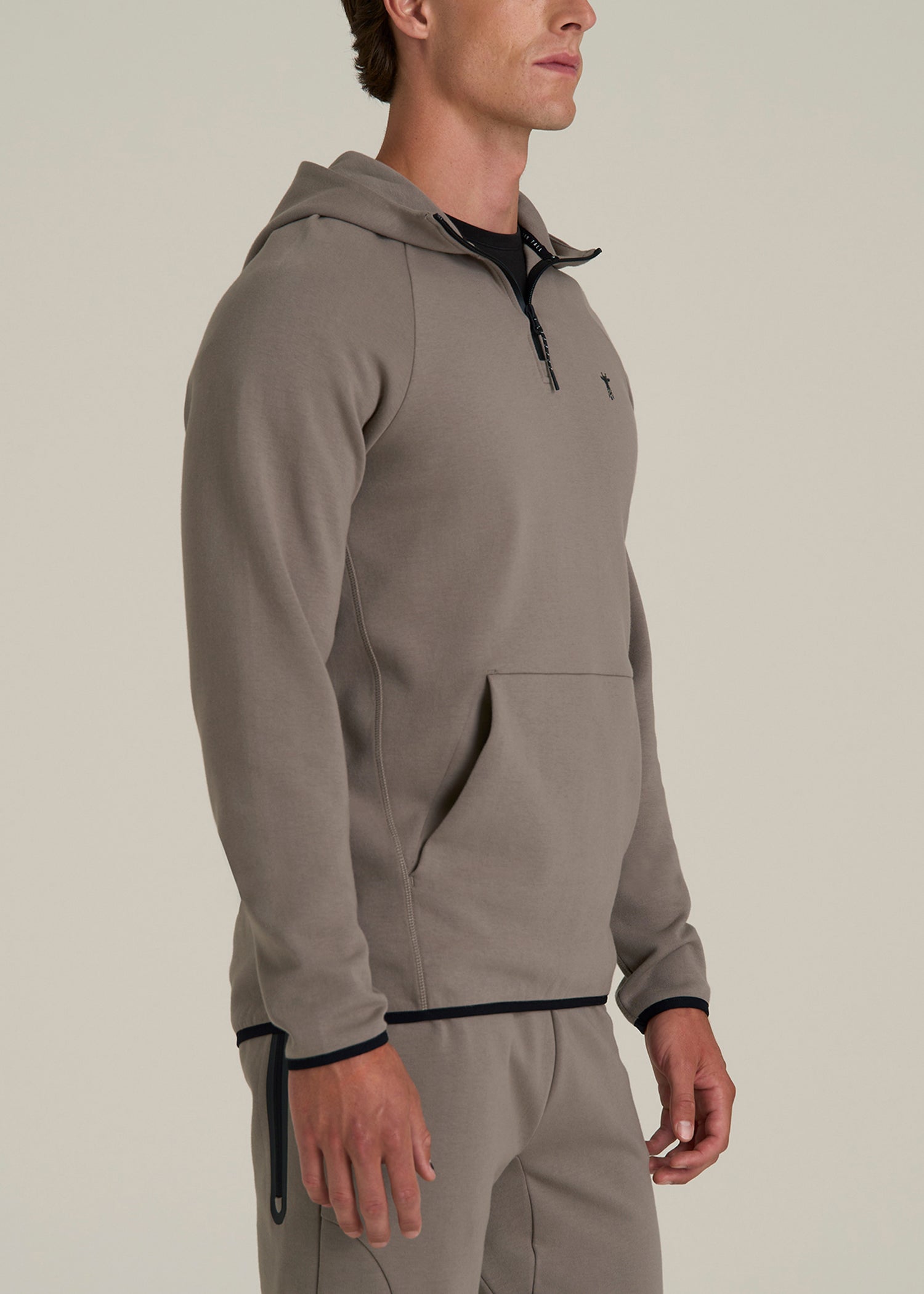 Tech Motion Fleece Hooded Popover for Tall Men in Portobello