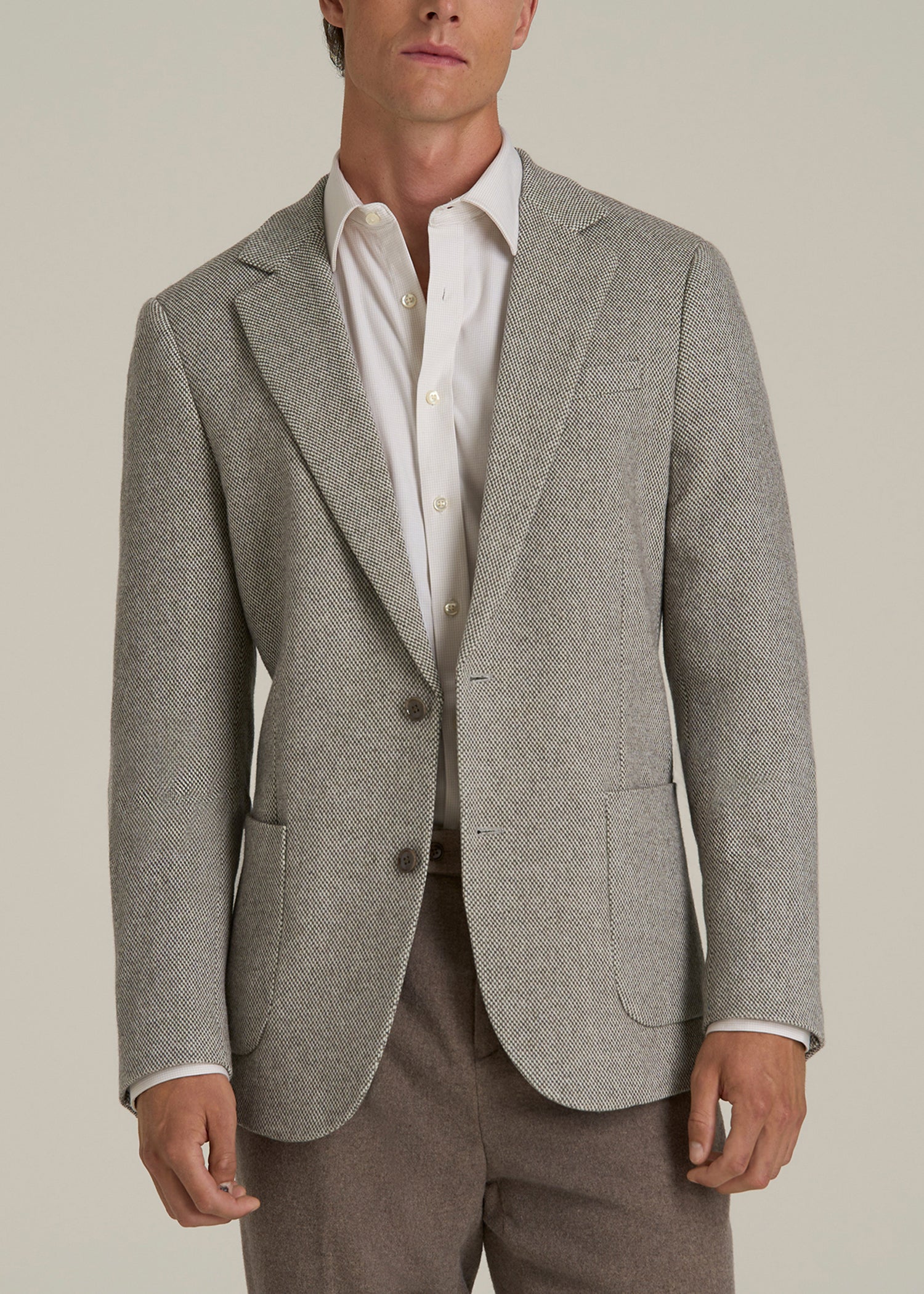 Wool Blend Blazer for Tall Men in Taupe Basketweave
