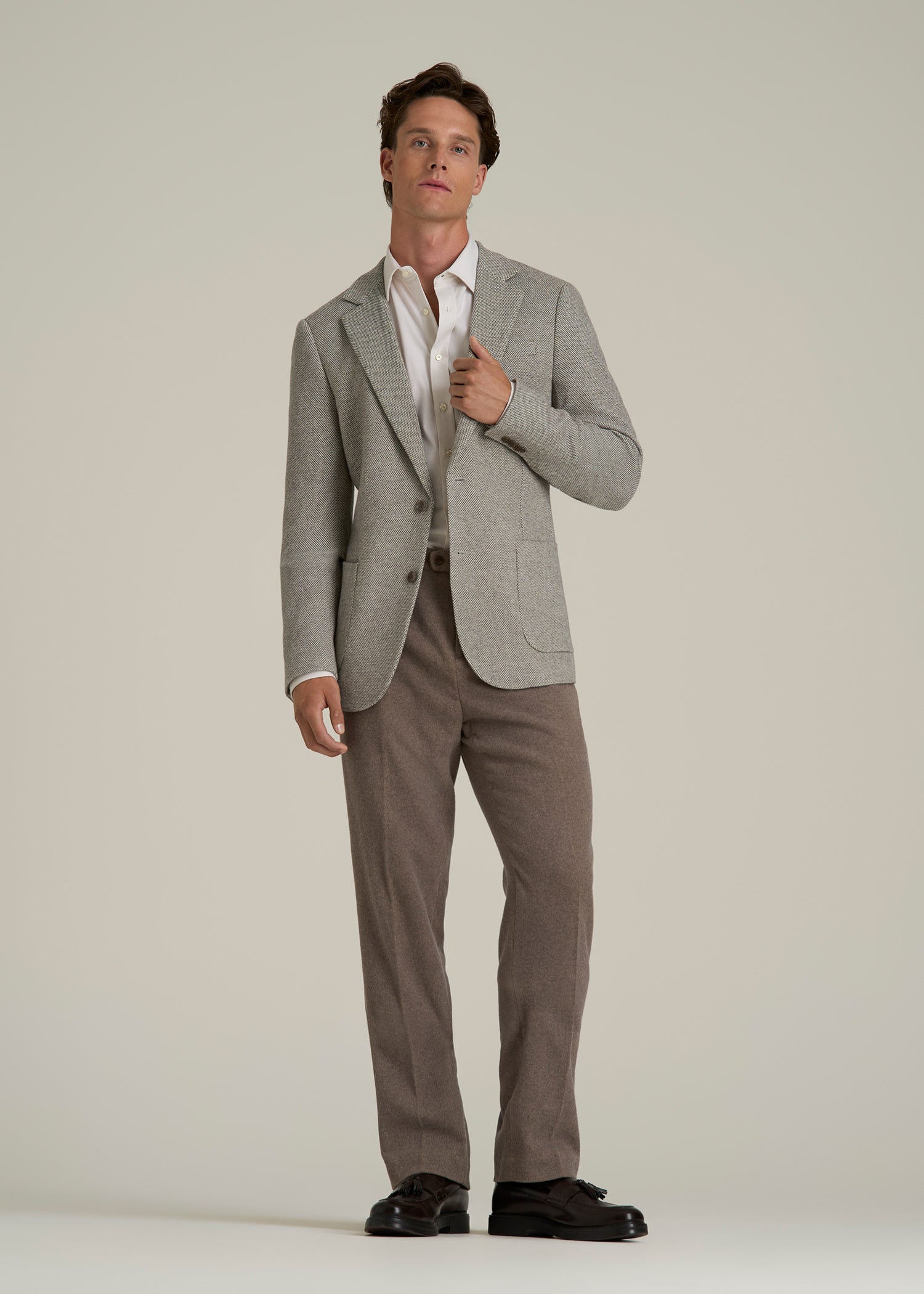 Wool Blend Blazer for Tall Men in Taupe Basketweave