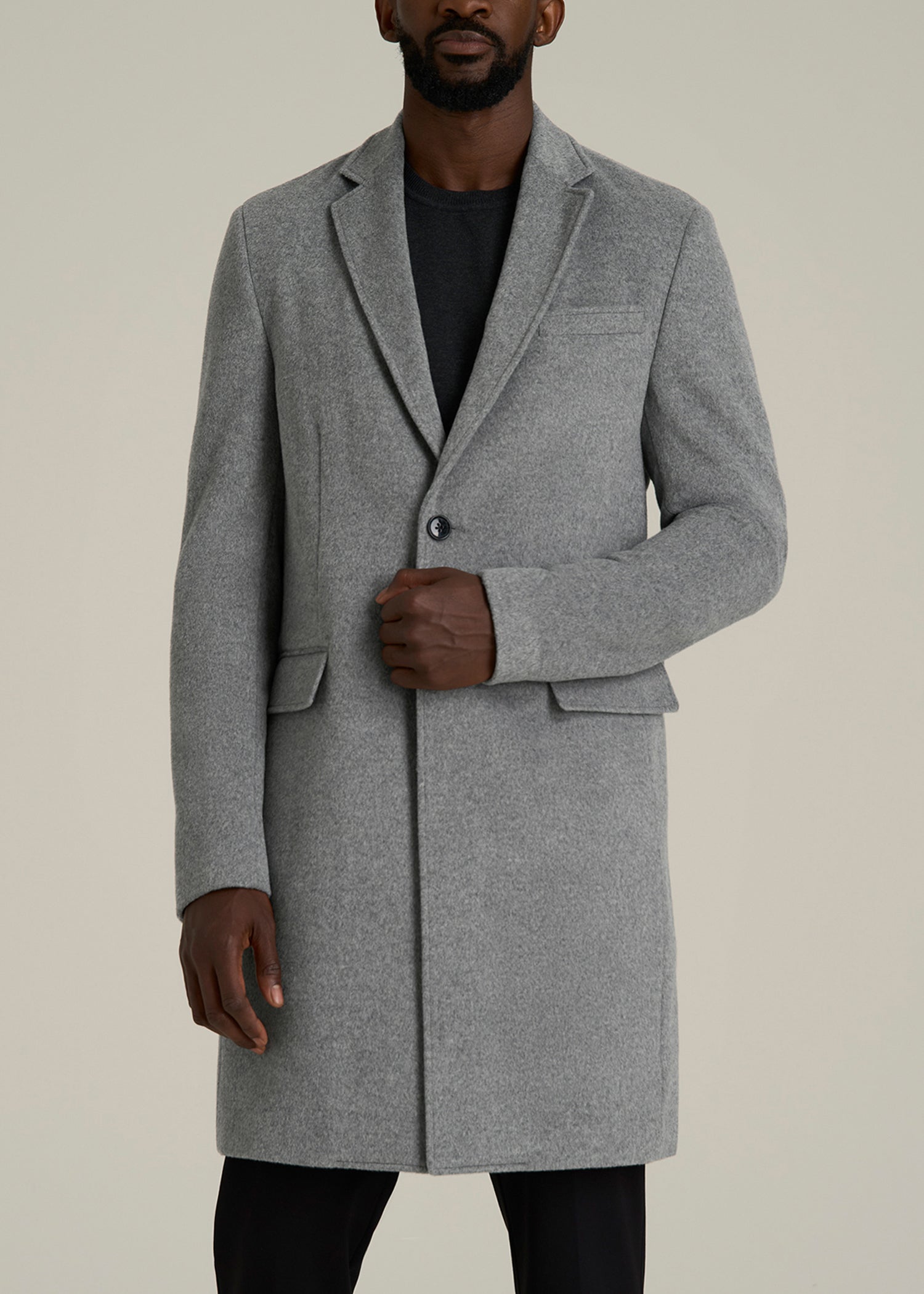 Wool Coat for Tall Men in Mid Grey Mix