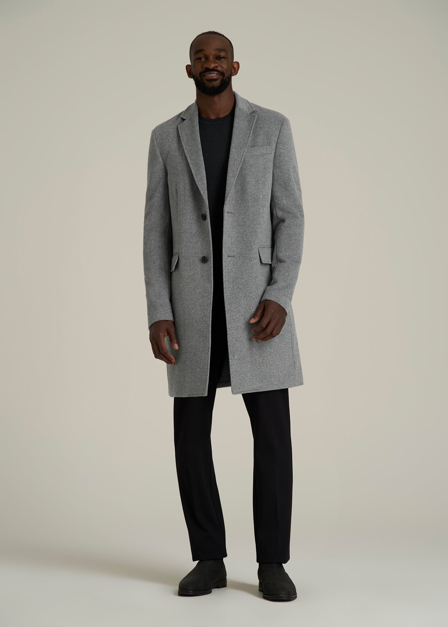 Wool Coat for Tall Men in Mid Grey Mix