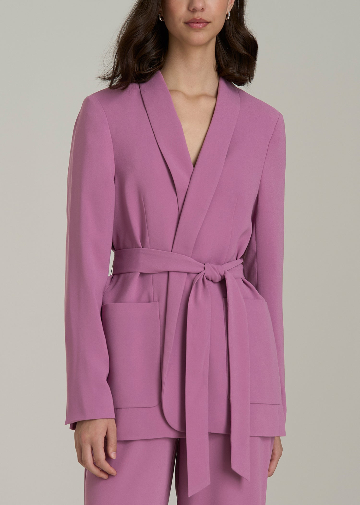 Crepe Wrap Blazer for Tall Women in Argyle Purple