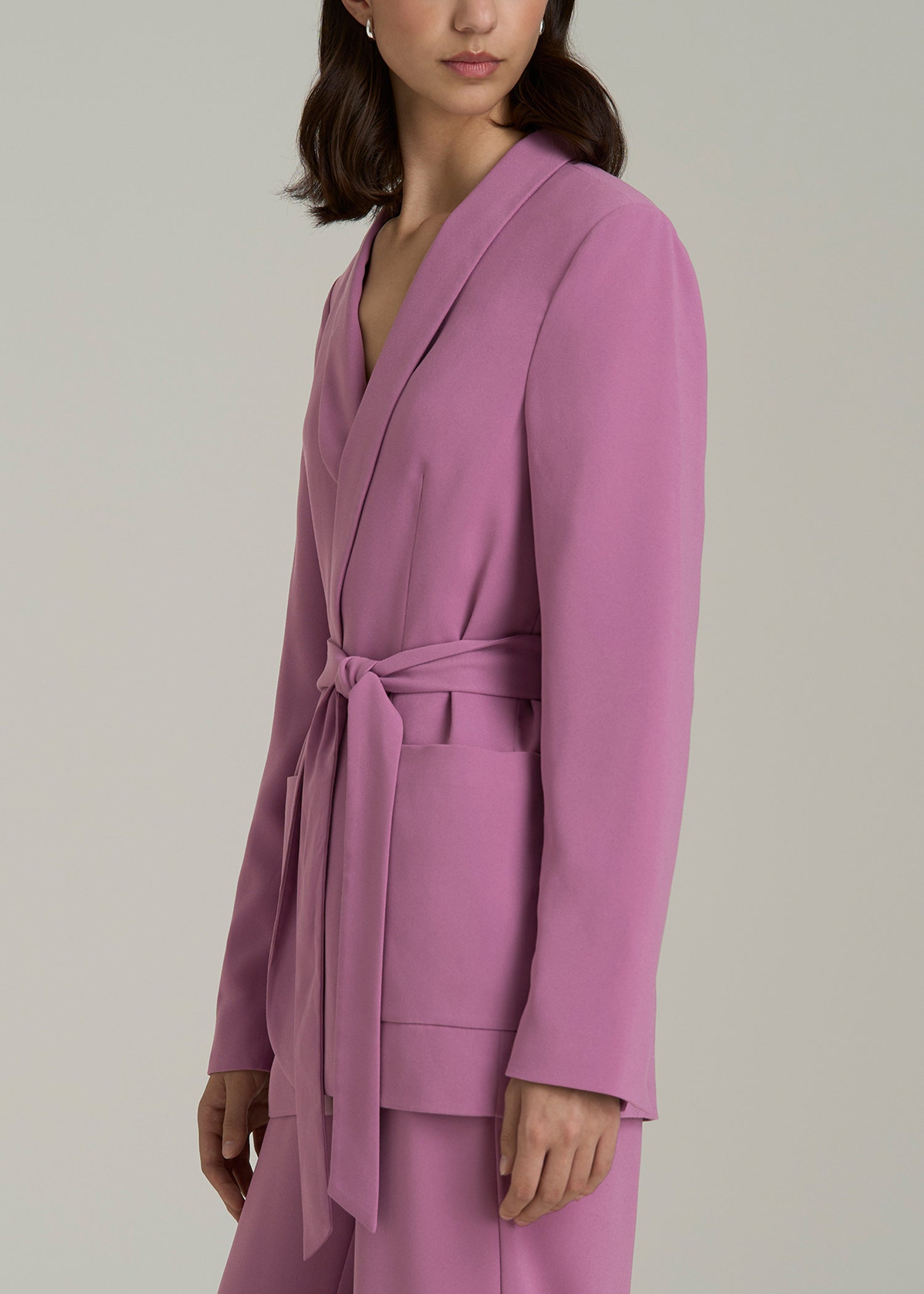 Crepe Wrap Blazer for Tall Women in Argyle Purple