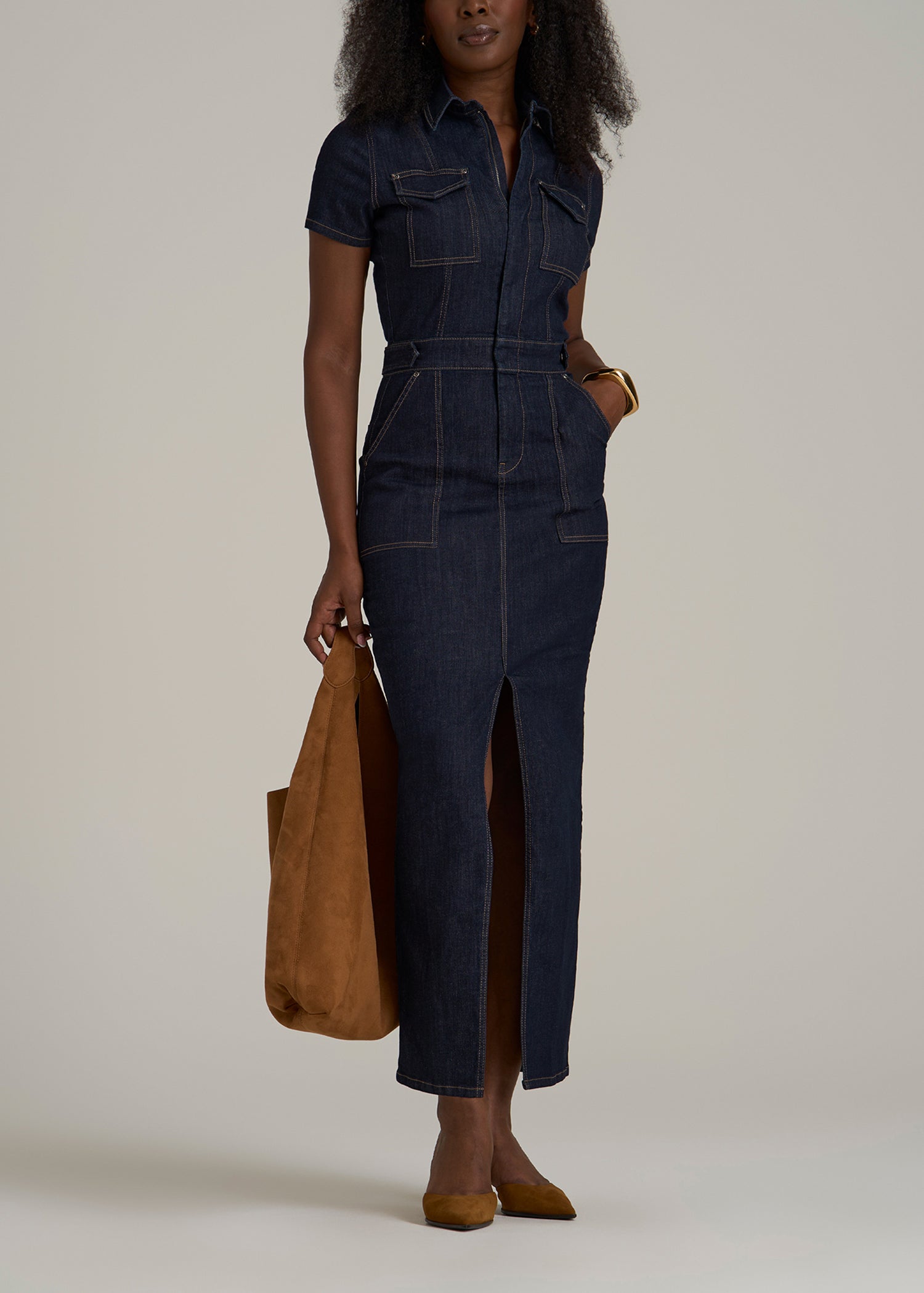Maxi Denim Dress for Tall Women in Rinse Wash