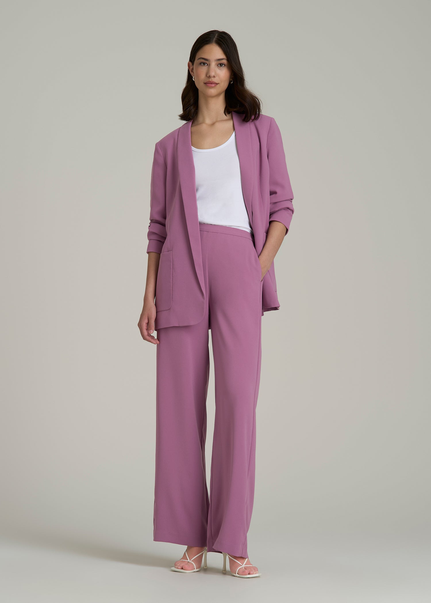 Pull-On Crepe Ultra Wide Pants for Tall Women in Argyle Purple