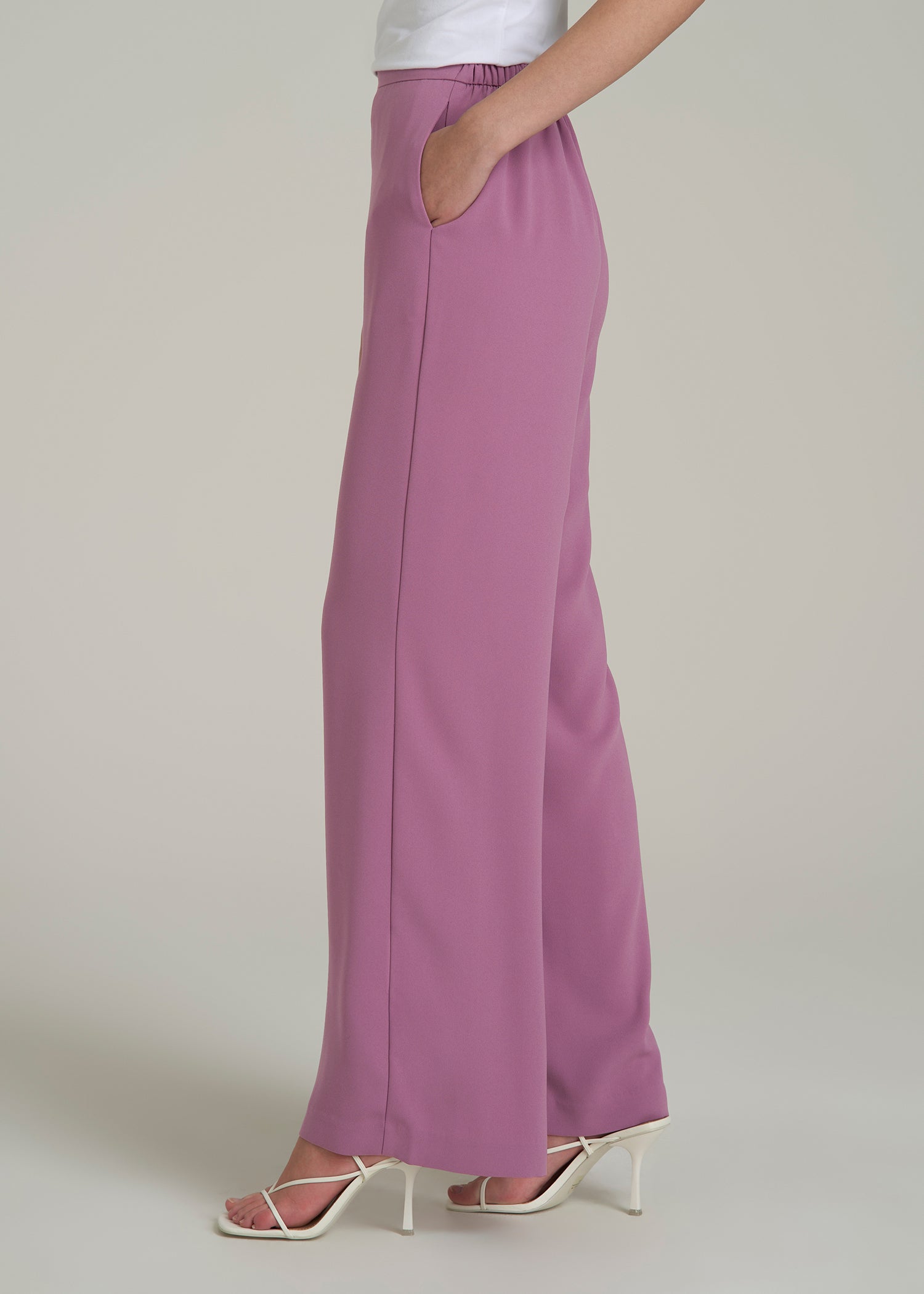 Pull-On Crepe Ultra Wide Pants for Tall Women in Argyle Purple