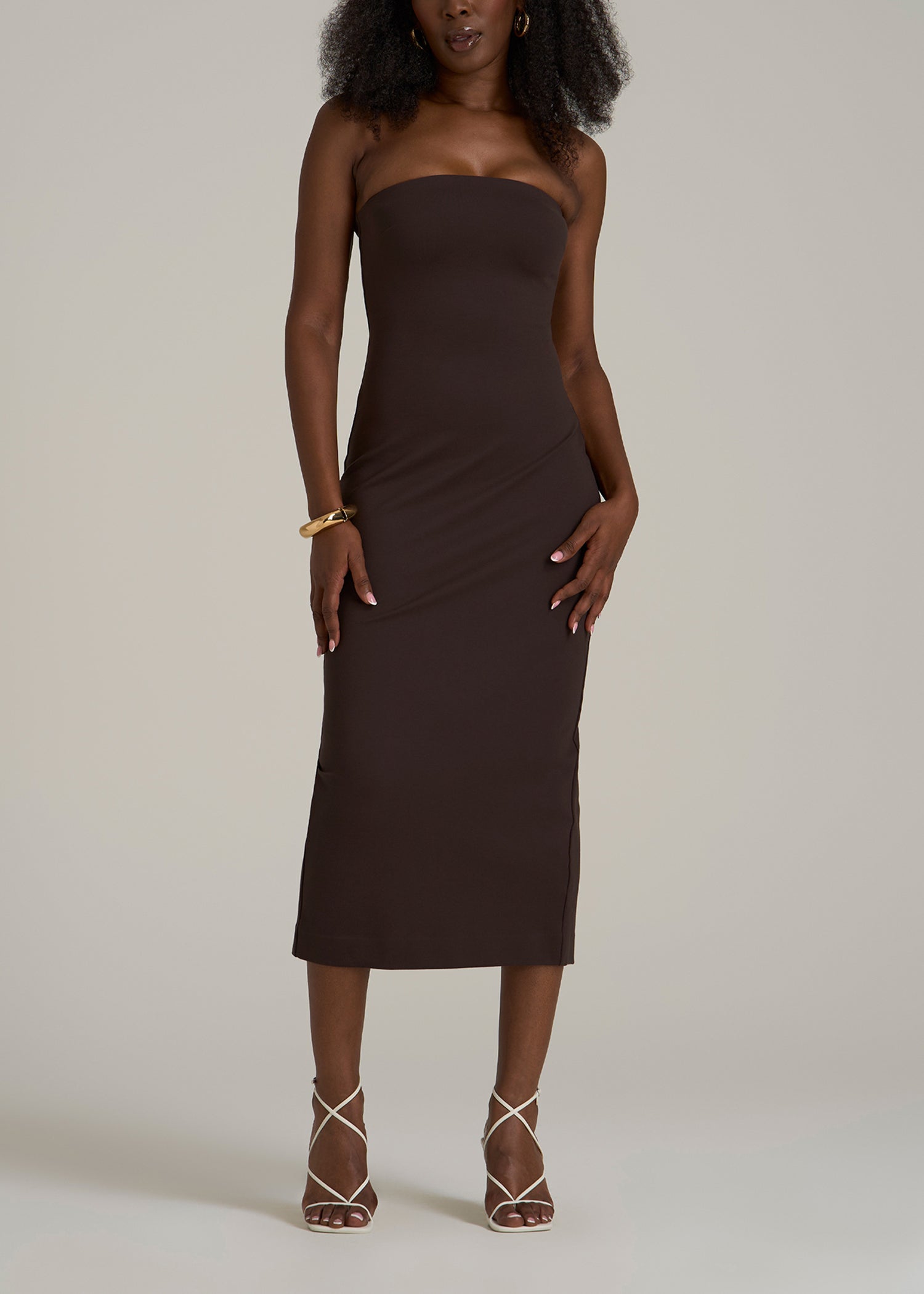 Soft Flex Ponte Fitted Bustier Dress for Tall Women in Espresso