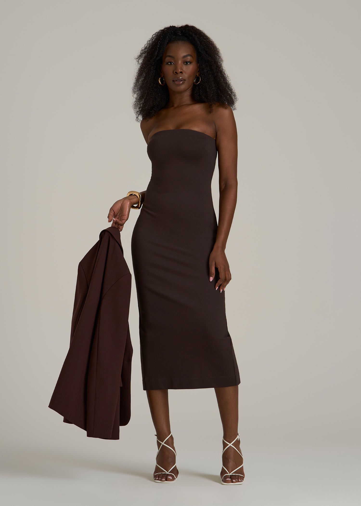 Soft Flex Ponte Fitted Bustier Dress for Tall Women in Espresso