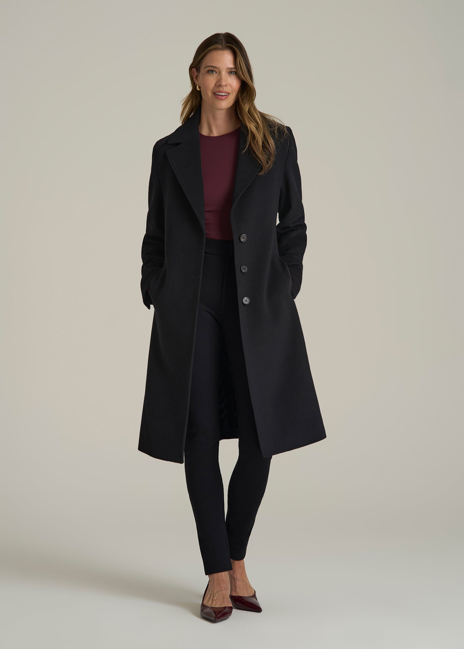 Wool Coat for Tall Women in Black