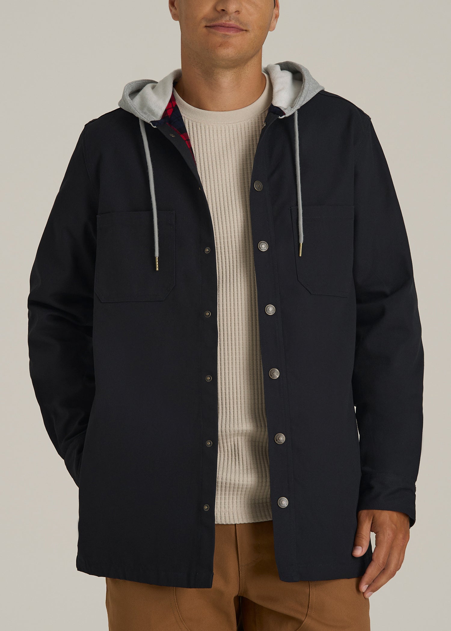 LJ&S Flannel-Lined Canvas Shirt Jacket for Tall Men in Black