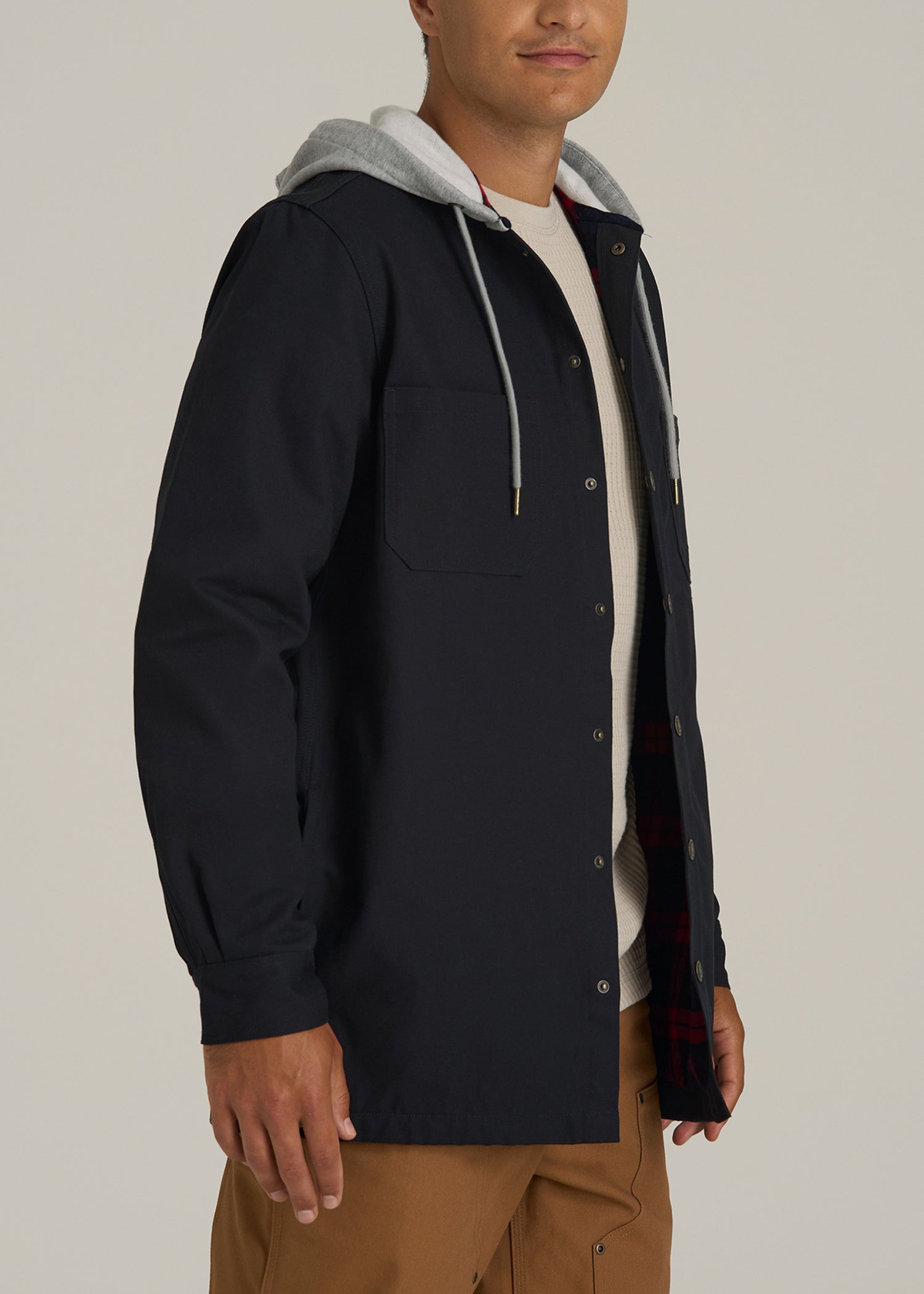 LJ&S Flannel-Lined Canvas Shirt Jacket for Tall Men in Black