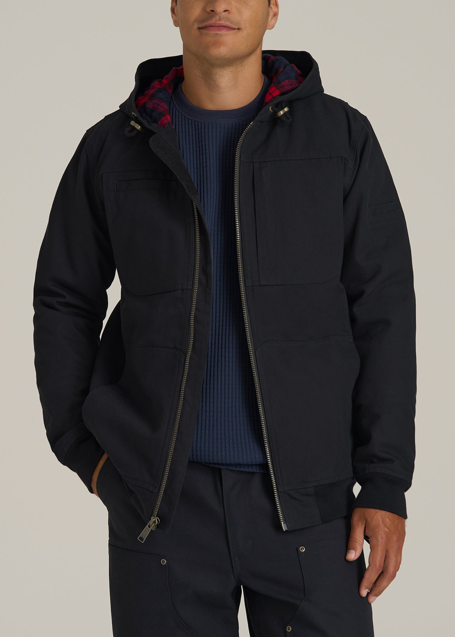 LJ&S Flannel-Lined Canvas Work Jacket for Tall Men in Black