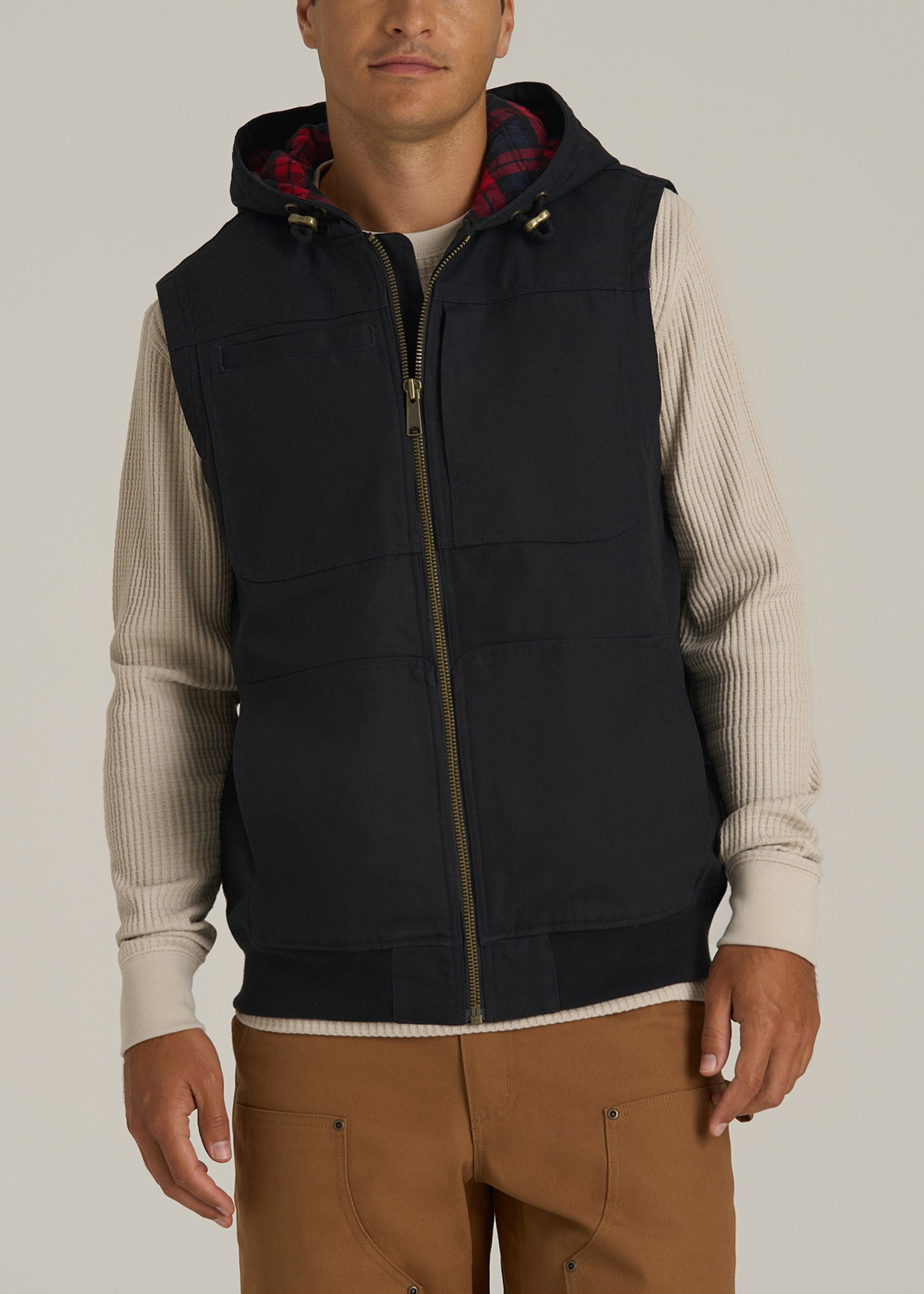 LJ&S Flannel-Lined Canvas Work Vest for Tall Men in Black