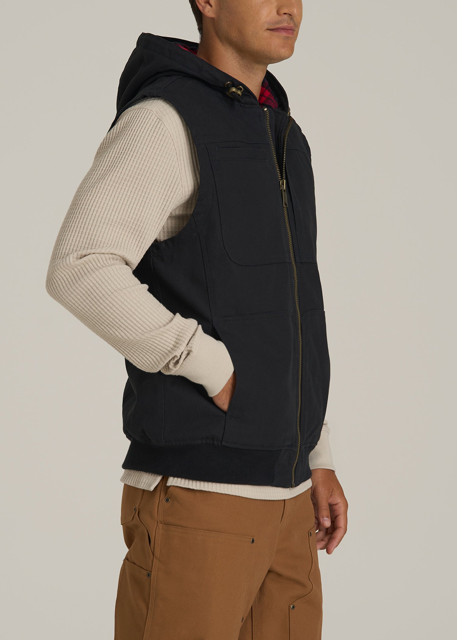 LJ&S Flannel-Lined Canvas Work Vest for Tall Men in Black